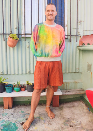 HANDPAINTED - SWEATER OVERSIZED - KNIT PEACOCK beige painted