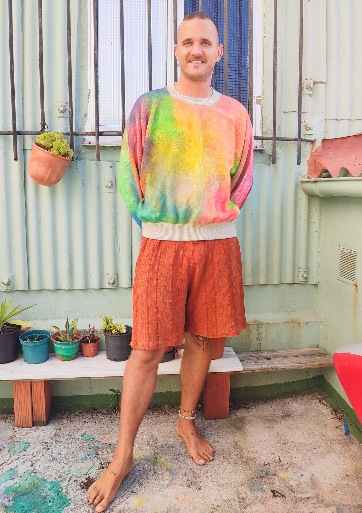 HANDPAINTED - SWEATER OVERSIZED - KNIT PEACOCK beige painted