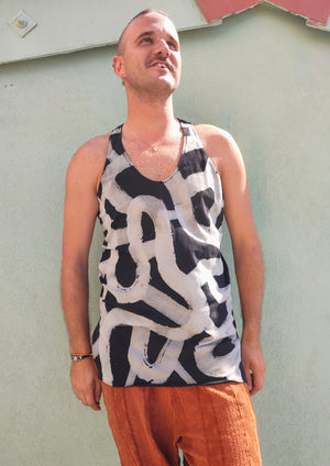 HANDPAINTED - TANK TOP/DRESS - COTTON JERSEY black painted