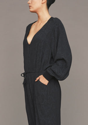 JUMPSUIT LONG OVERSIZED - JACQUARD SATIN black snake - BERENIK