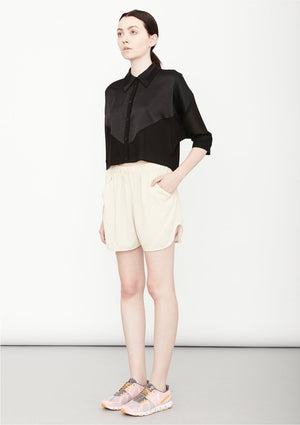 BLOUSE SHORT SLEEVES - SHINY/MESH black - BERENIK