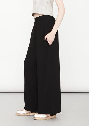 PANTS WIDE ELASTIC - black plain - BERENIK