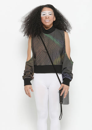 SWEATER CUT OUT TURTLENECK - COTTON JERSEY printed peacock - BERENIK
