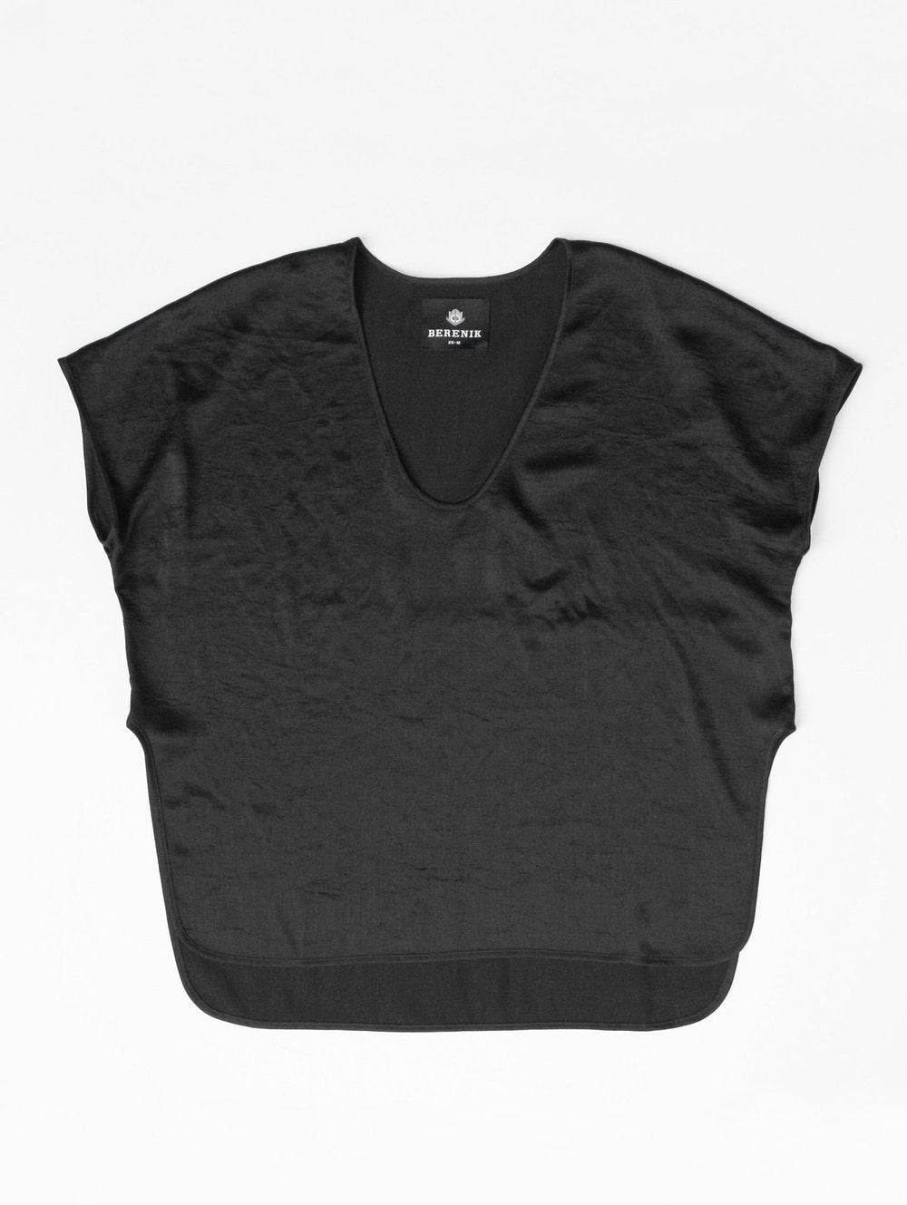 SHIRT SLEEVELESS-V-COLLAR - black shiny - BERENIK