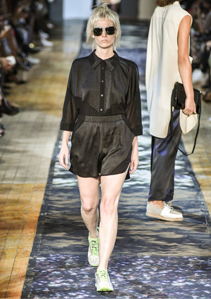 BLOUSE SHORT SLEEVES - SHINY/MESH black - BERENIK