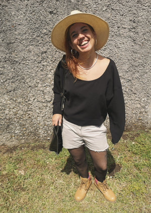 TOP LONG SLEEVES BLACK PLAIN ALL SEASON - VINTAGE CREPE black - BERENIK