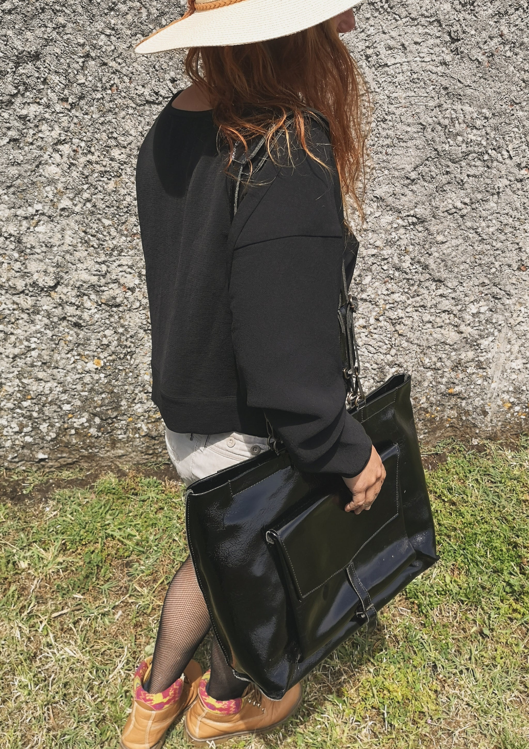 black patent leather ca6 backpack BAG/BACKPACK