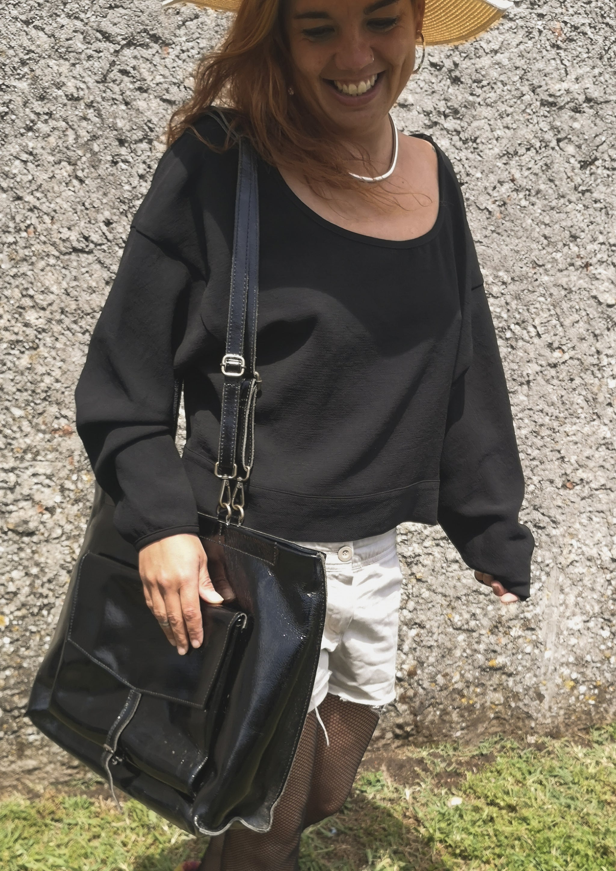 black designer patent leather backpack BERENIK
