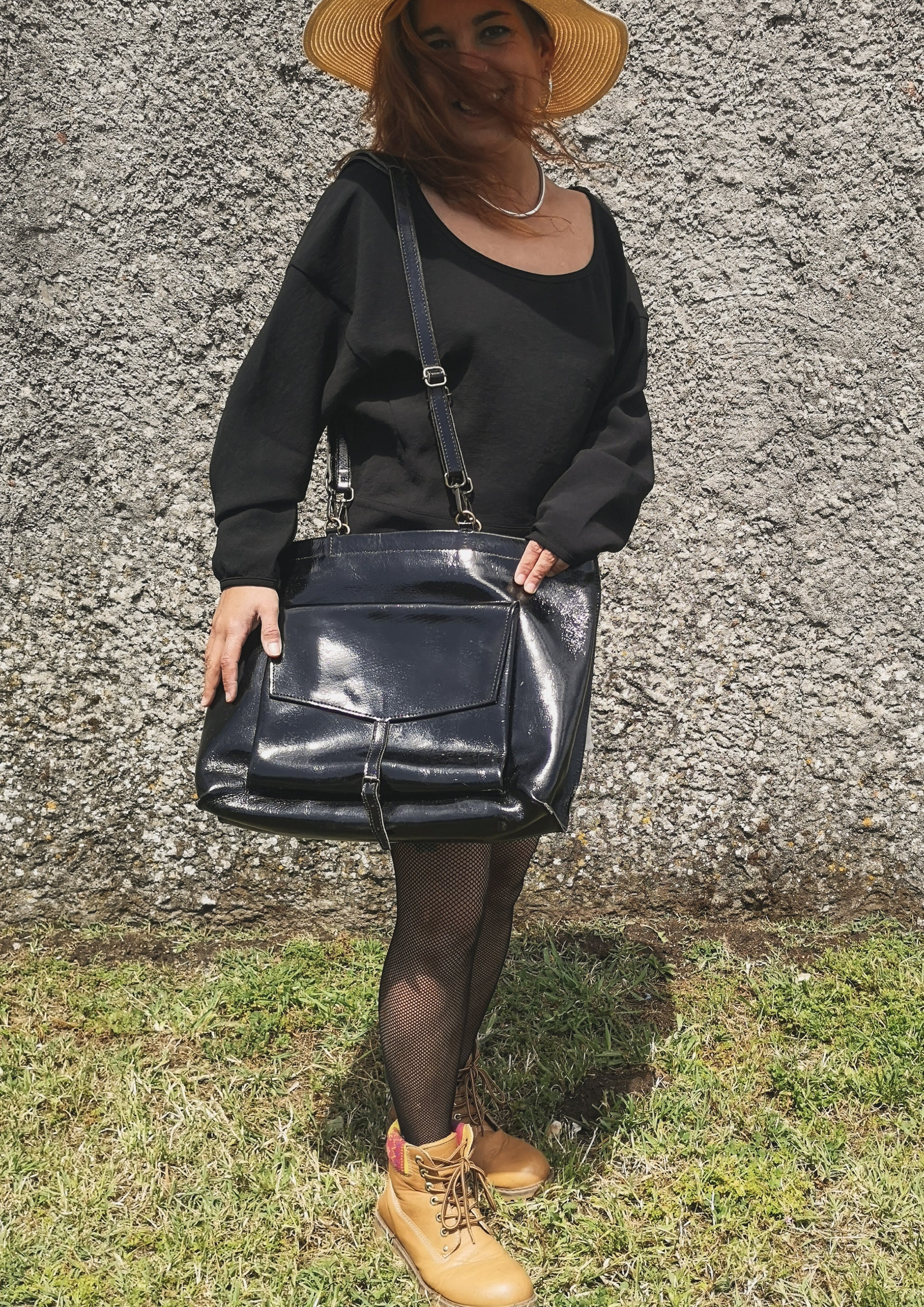 black patent leather backpack BERENIK