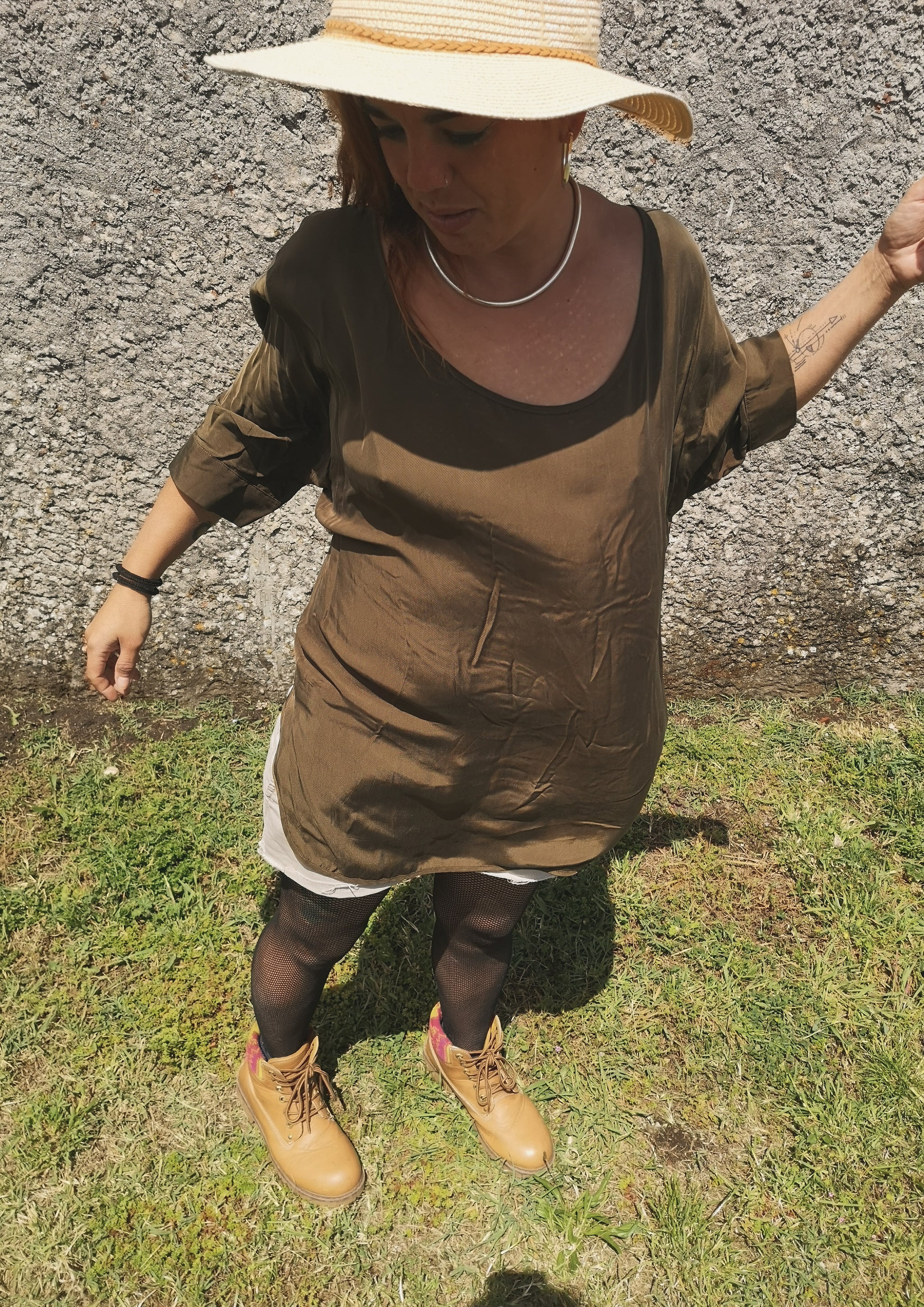 TOP OVERSIZED - SILKY CUPRO khaki - BERENIK