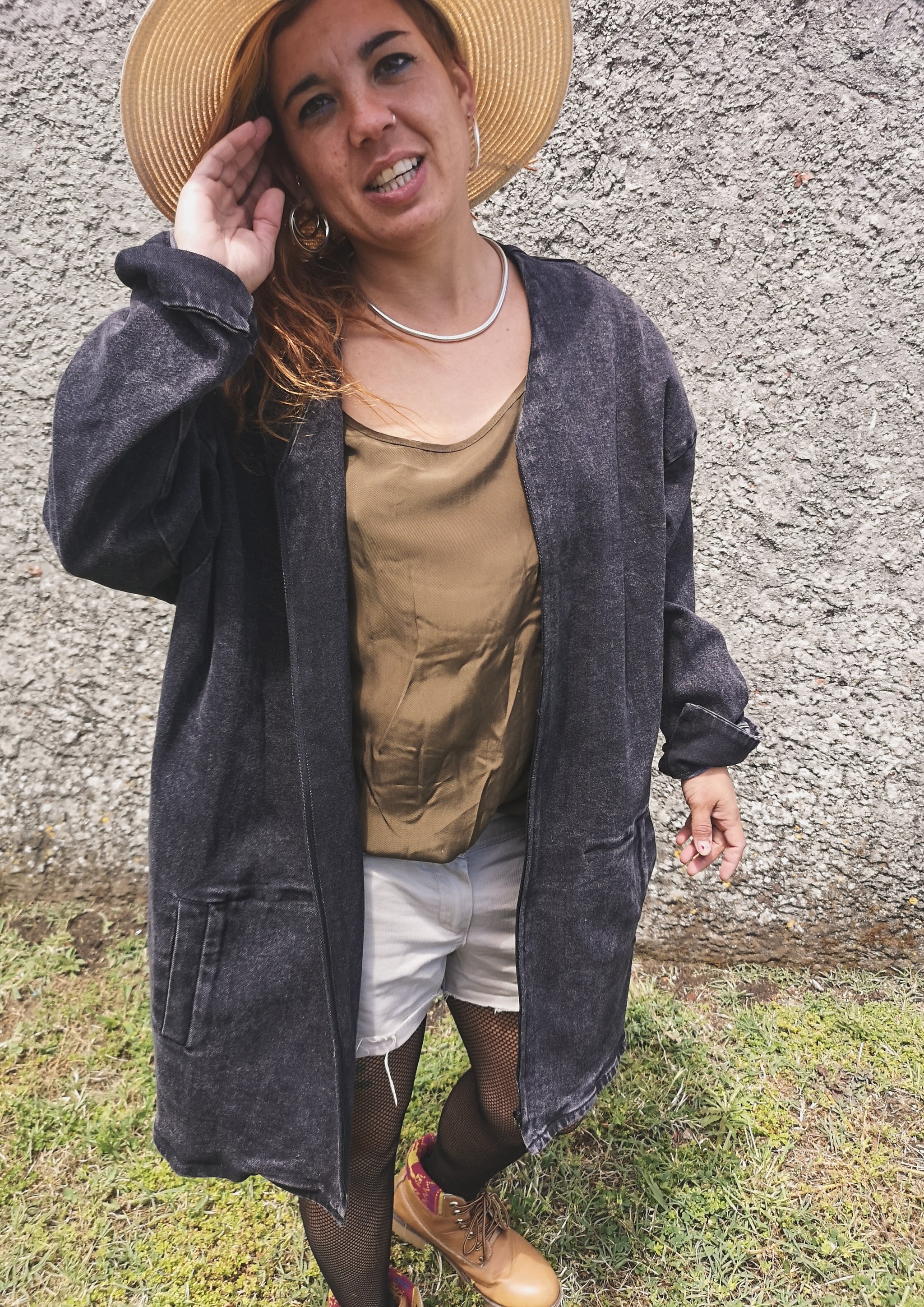 SUMMER DRESS/JACKET V-NECK ZIP - DENIM washed black - BERENIK