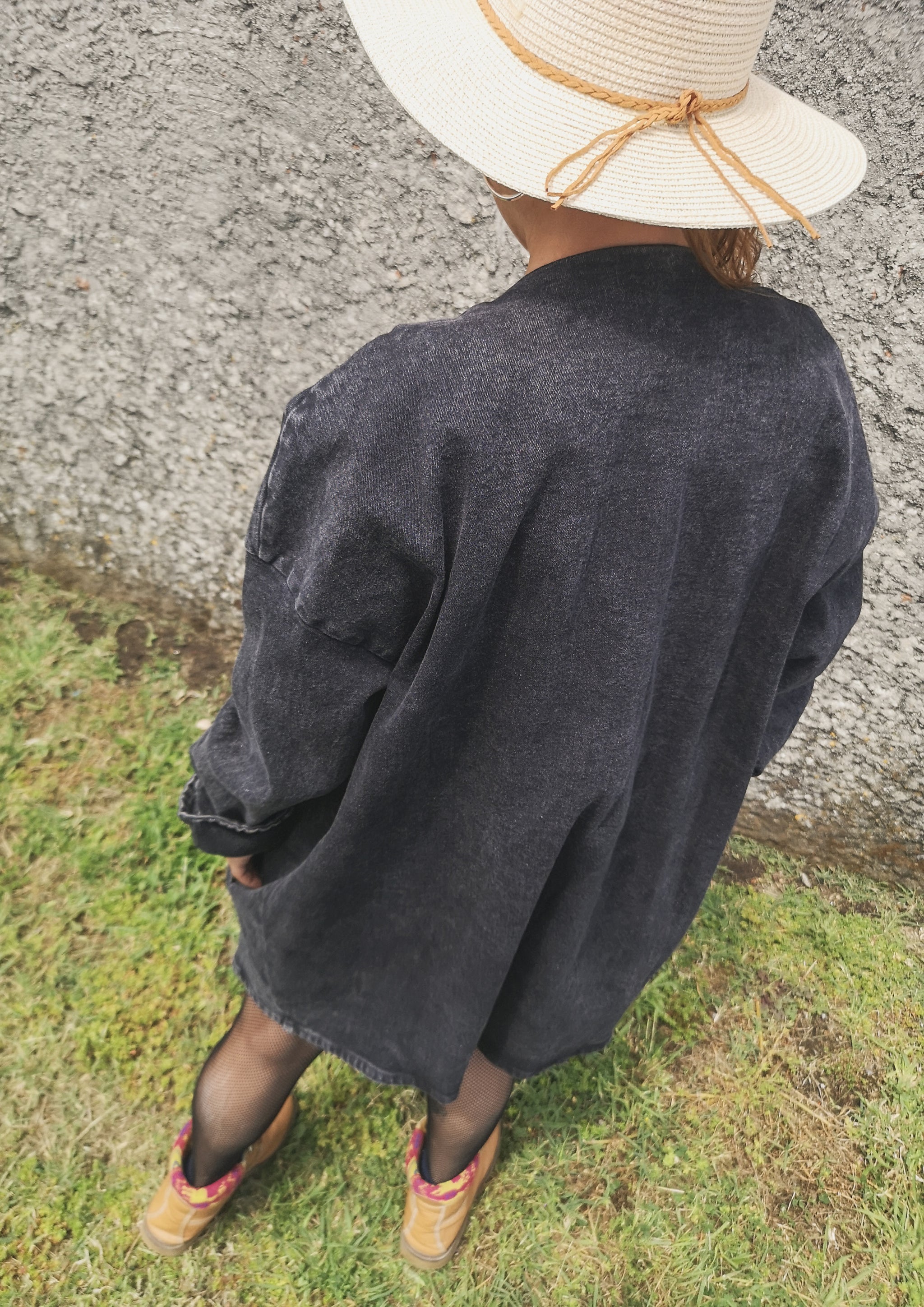 SUMMER DRESS/JACKET V-NECK ZIP - DENIM washed black - BERENIK