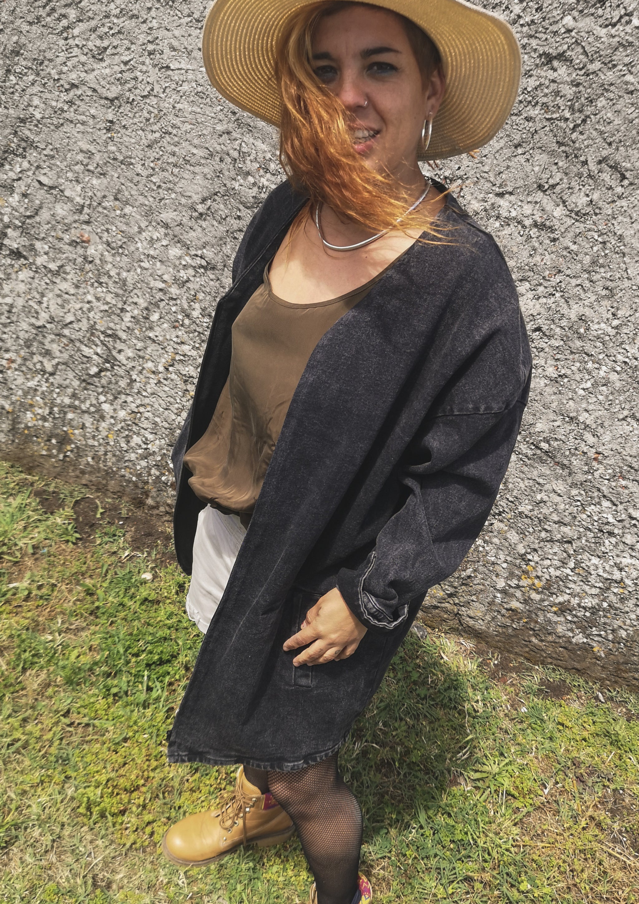 SUMMER DRESS/JACKET V-NECK ZIP - DENIM washed black - BERENIK