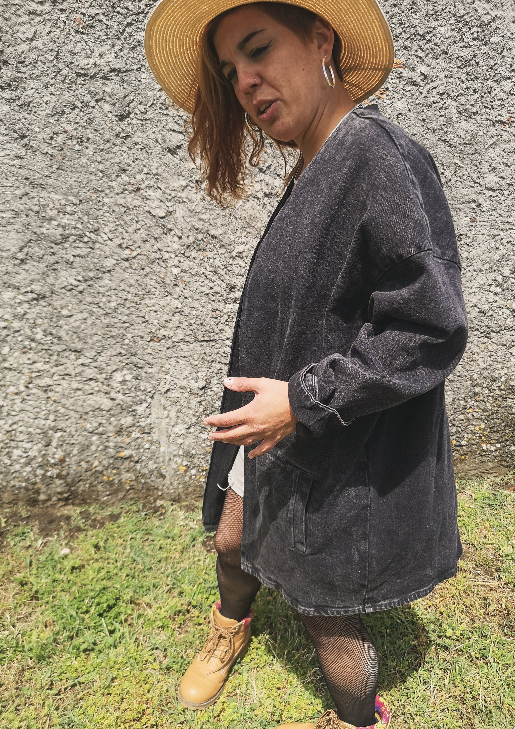 SUMMER DRESS/JACKET V-NECK ZIP - DENIM washed black - BERENIK