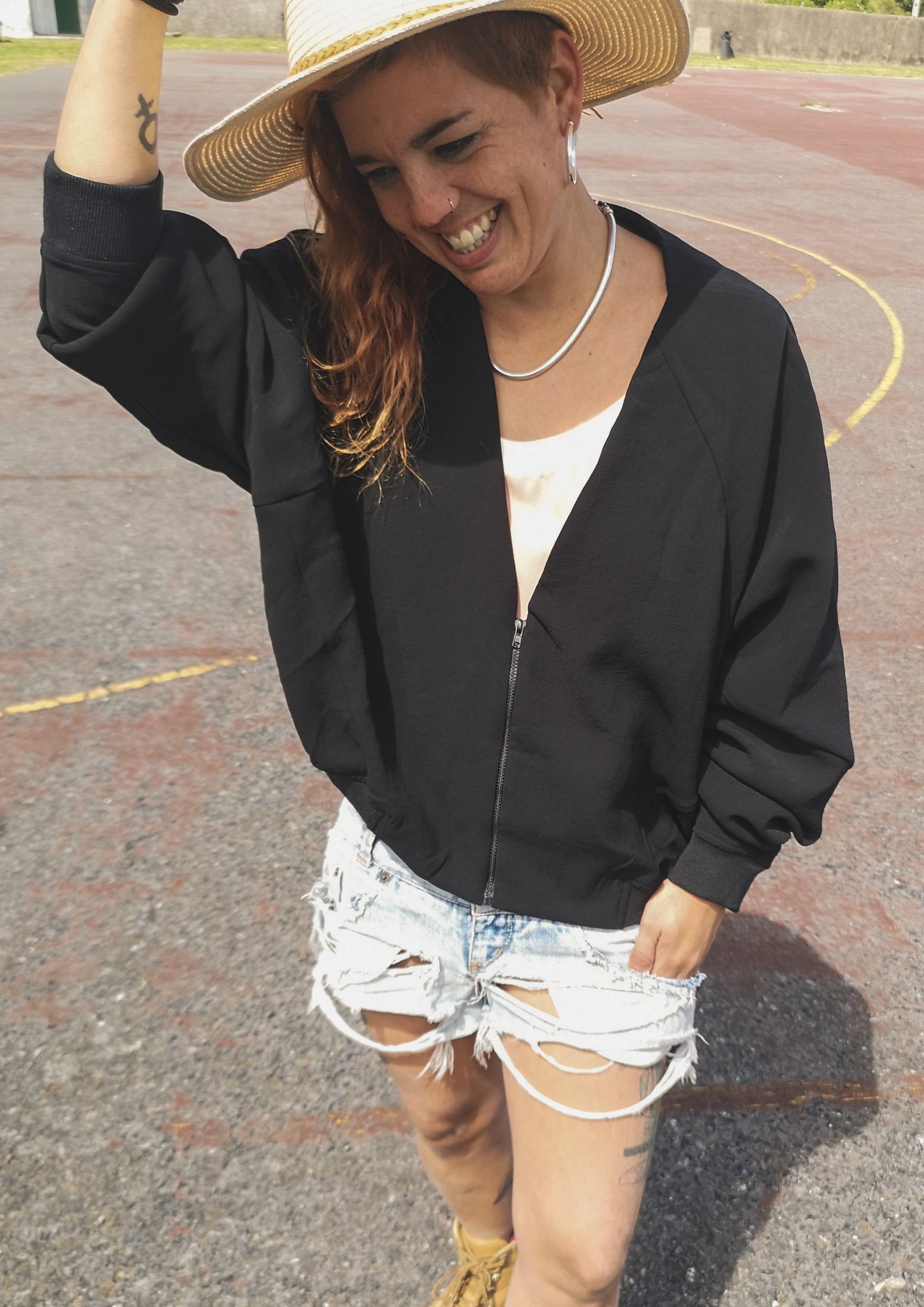 JACKET V-COLLAR - VINTAGE SAKURA CREPE black - BERENIK