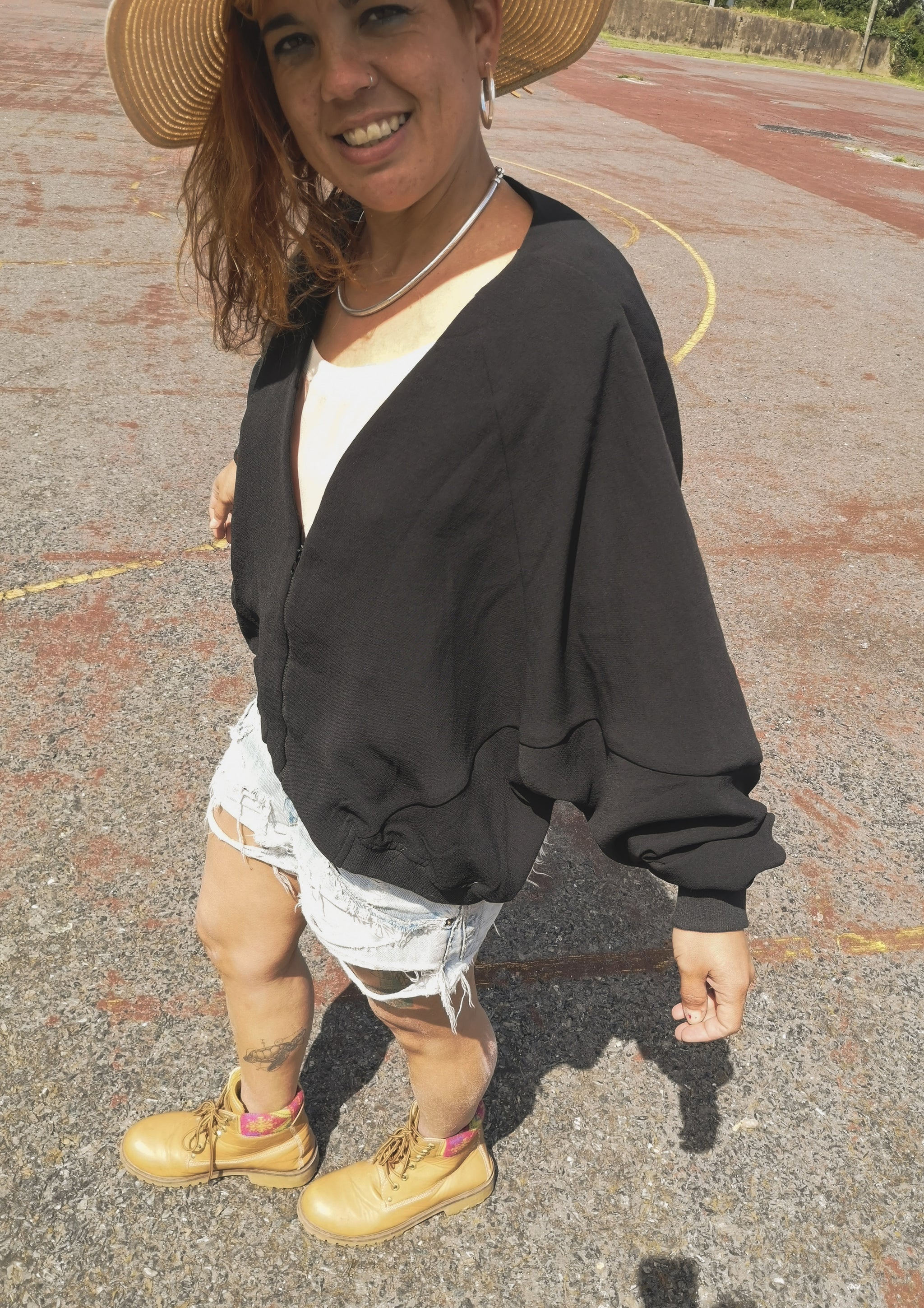 JACKET V-COLLAR - VINTAGE SAKURA CREPE black - BERENIK