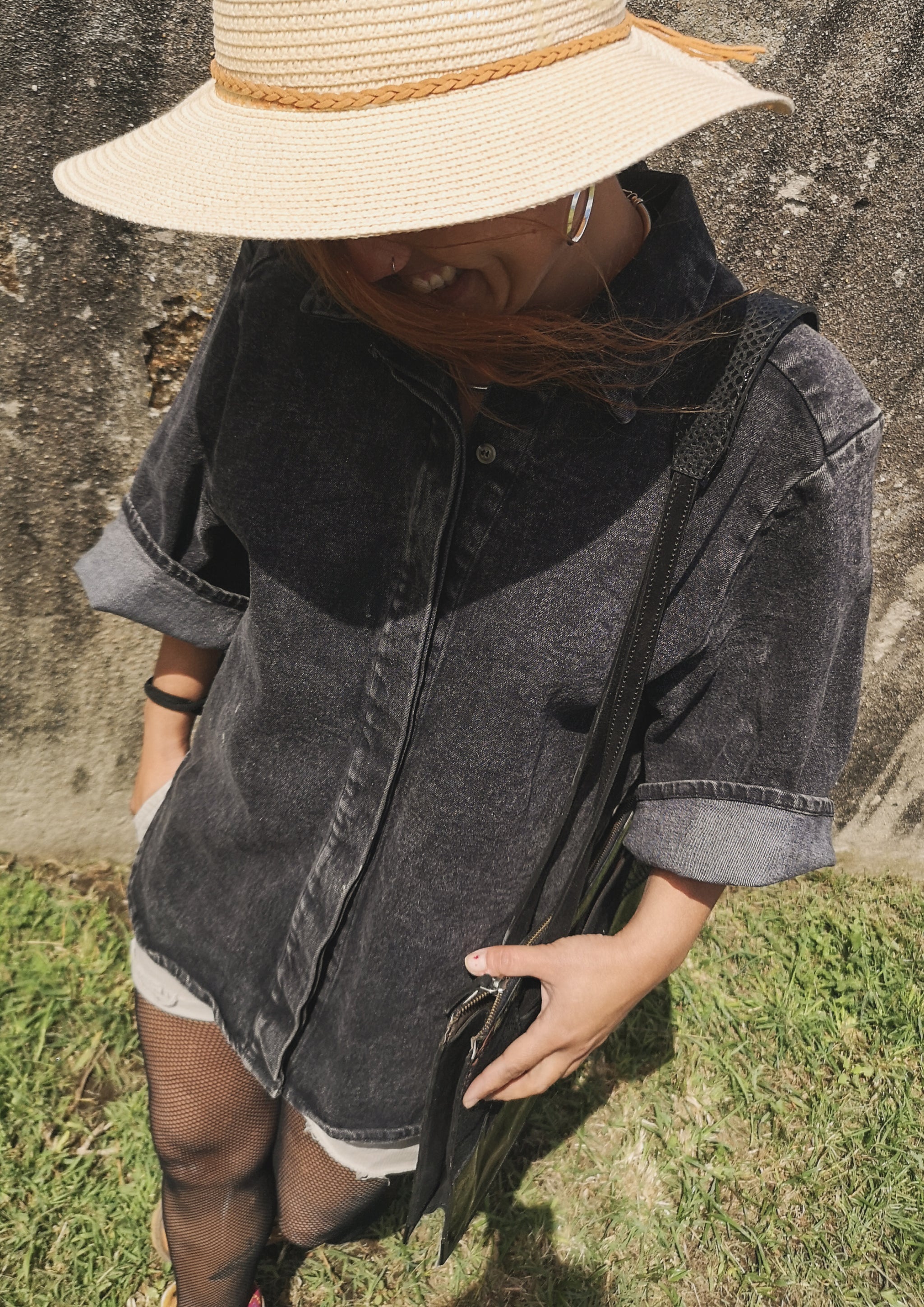 HIP DENIM BLOUSE - washed black - BERENIK