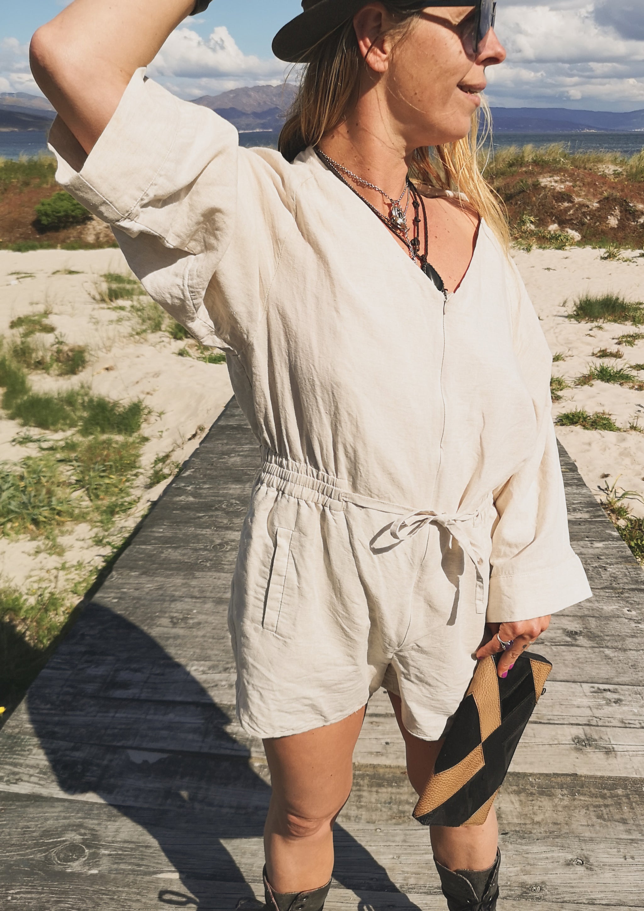 Tan and sale white jumpsuit