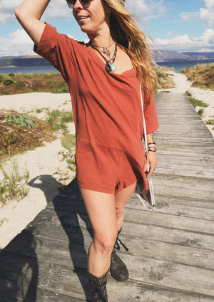JUMPSUIT SHORT - CUTE COTTON rust - BERENIK
