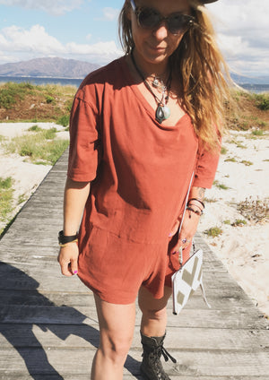 JUMPSUIT SHORT - CUTE COTTON rust - BERENIK