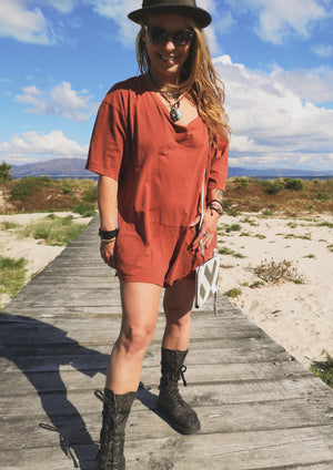 JUMPSUIT SHORT - CUTE COTTON rust - BERENIK