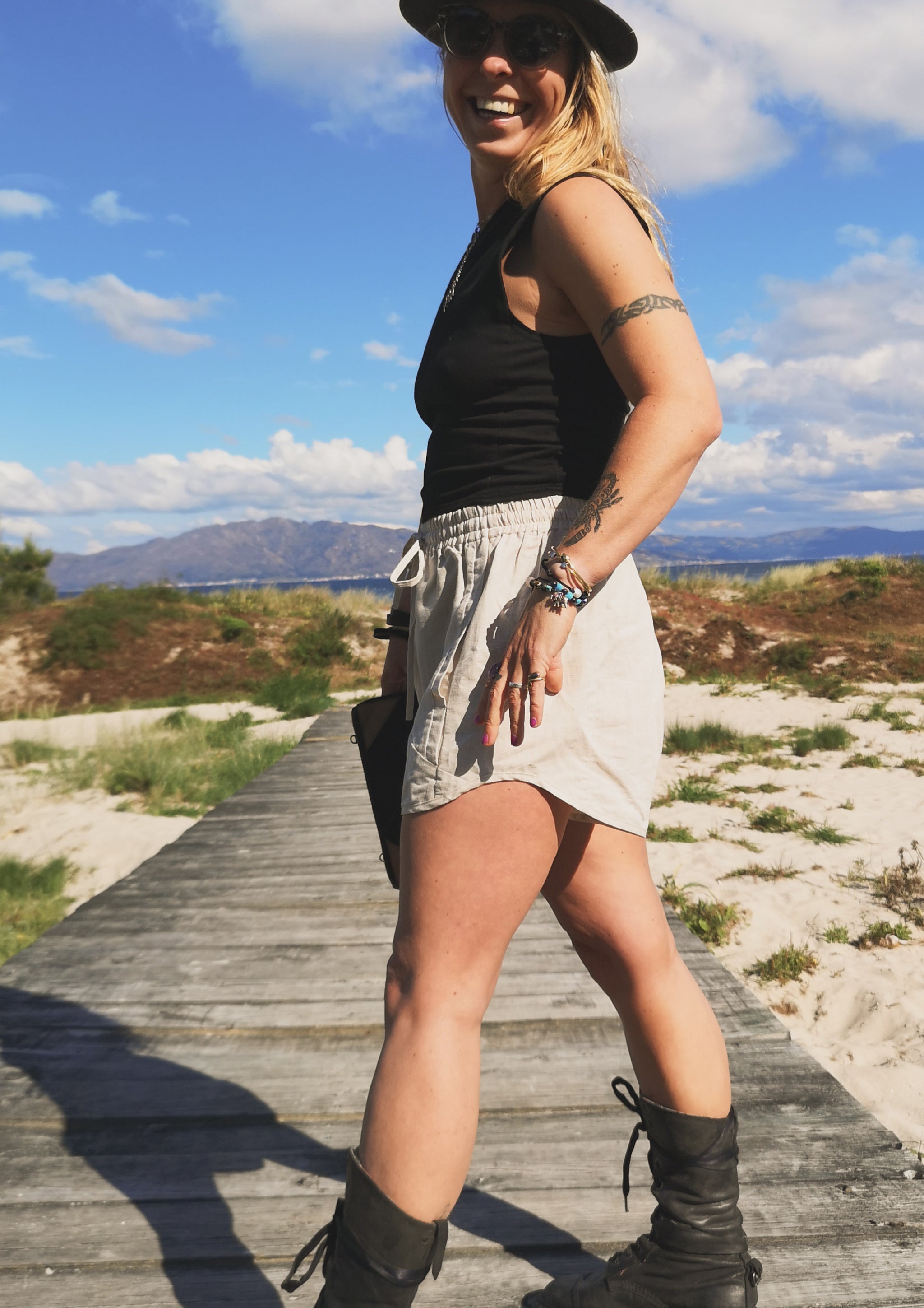 SHORTS ELASTIC WAIST - NATURAL LINEN white - BERENIK