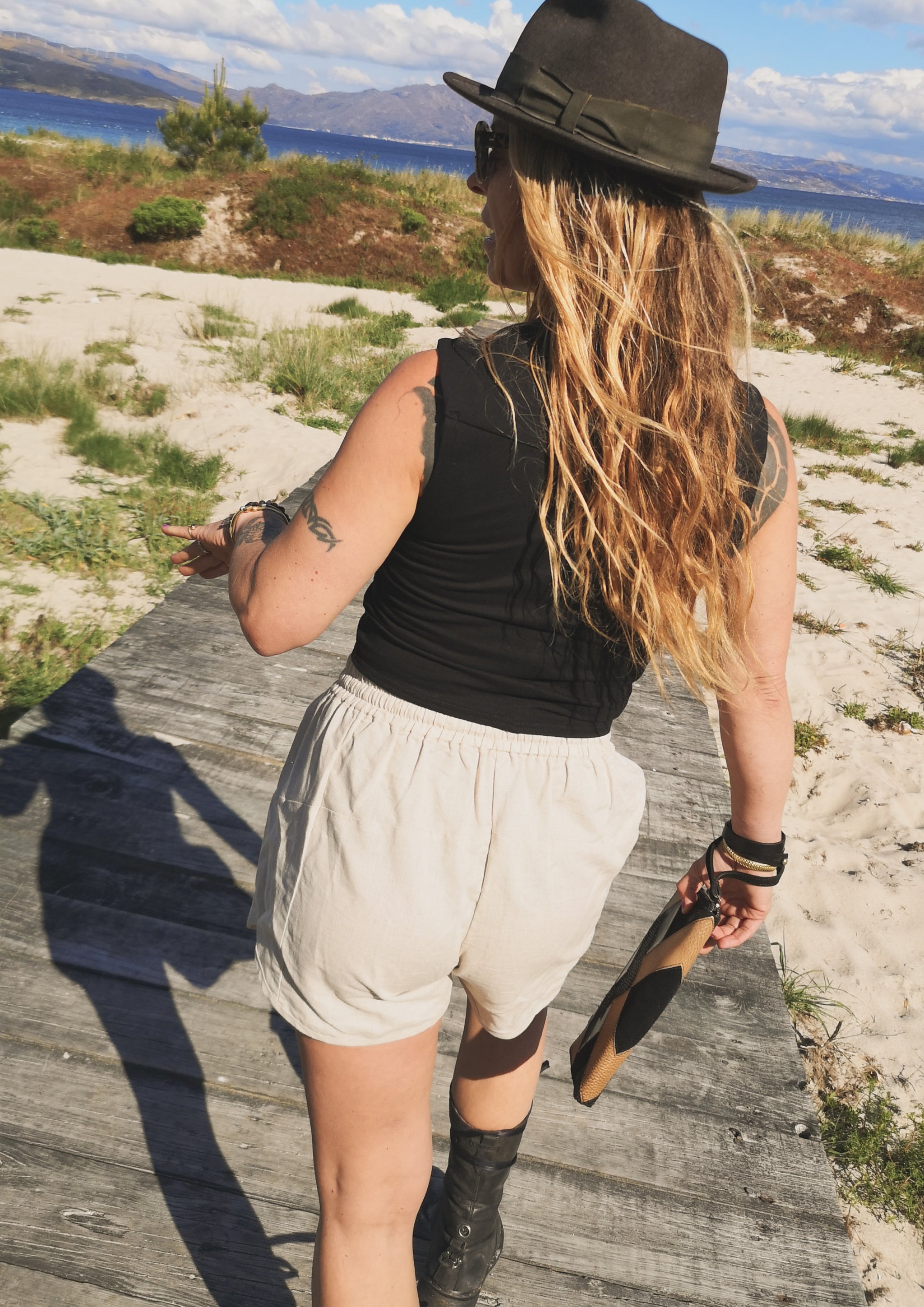 SHORTS ELASTIC WAIST - NATURAL LINEN white - BERENIK