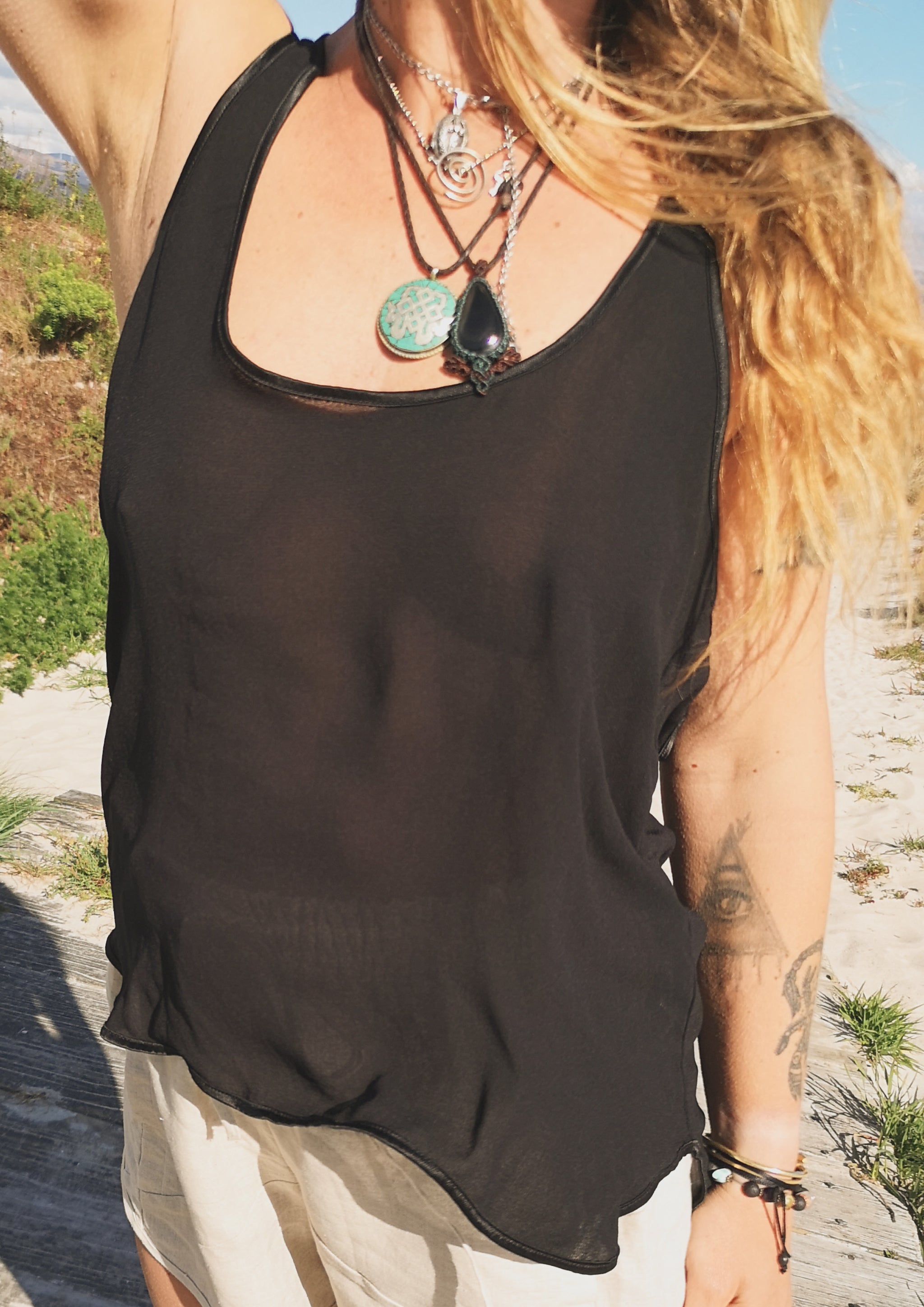 TANK TOP - VINTAGE GEORGETTE black - BERENIK