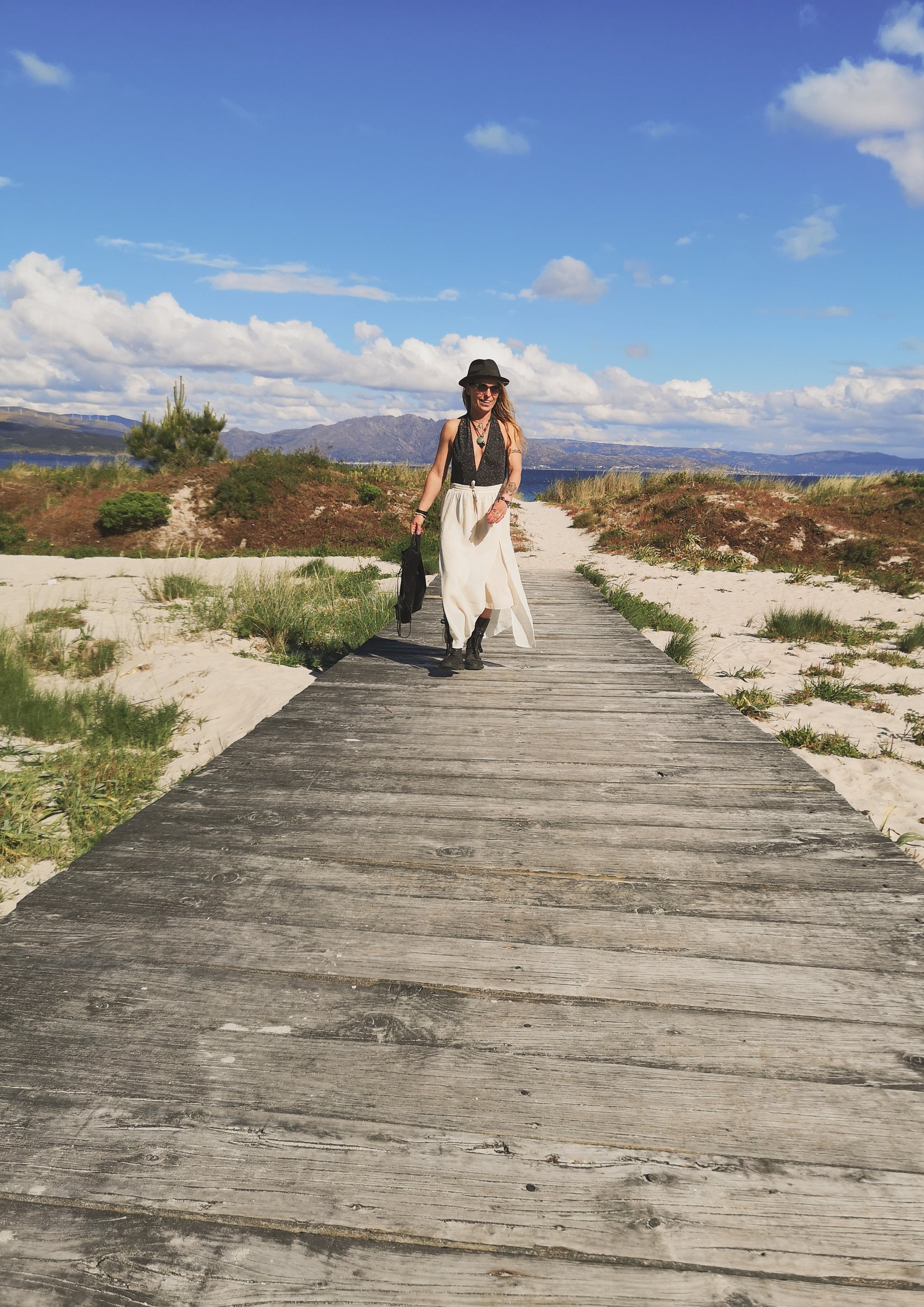 SKIRT LONG - ELASTIC WAIST SIDE SLOTS - creme - BERENIK