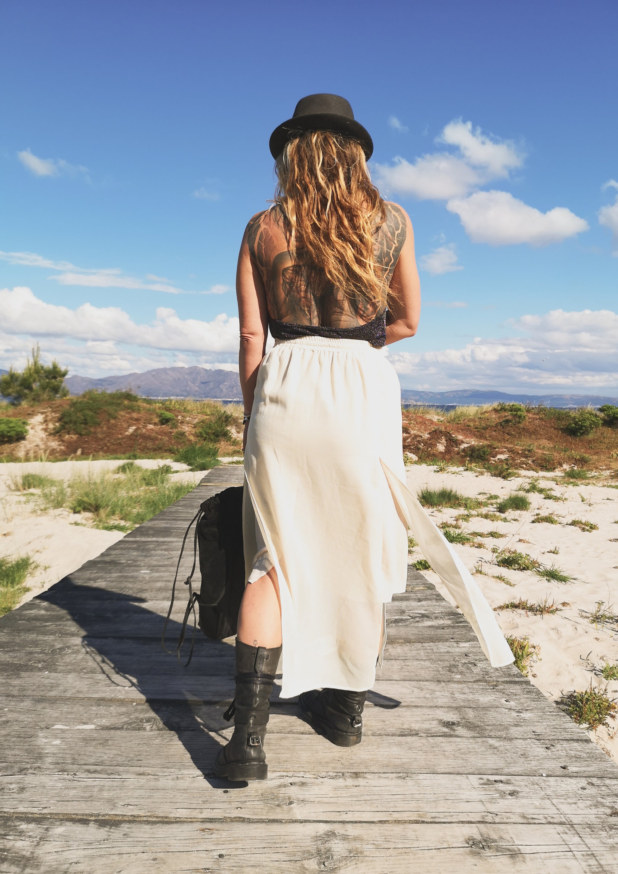 SKIRT LONG - ELASTIC WAIST SIDE SLOTS - creme - BERENIK