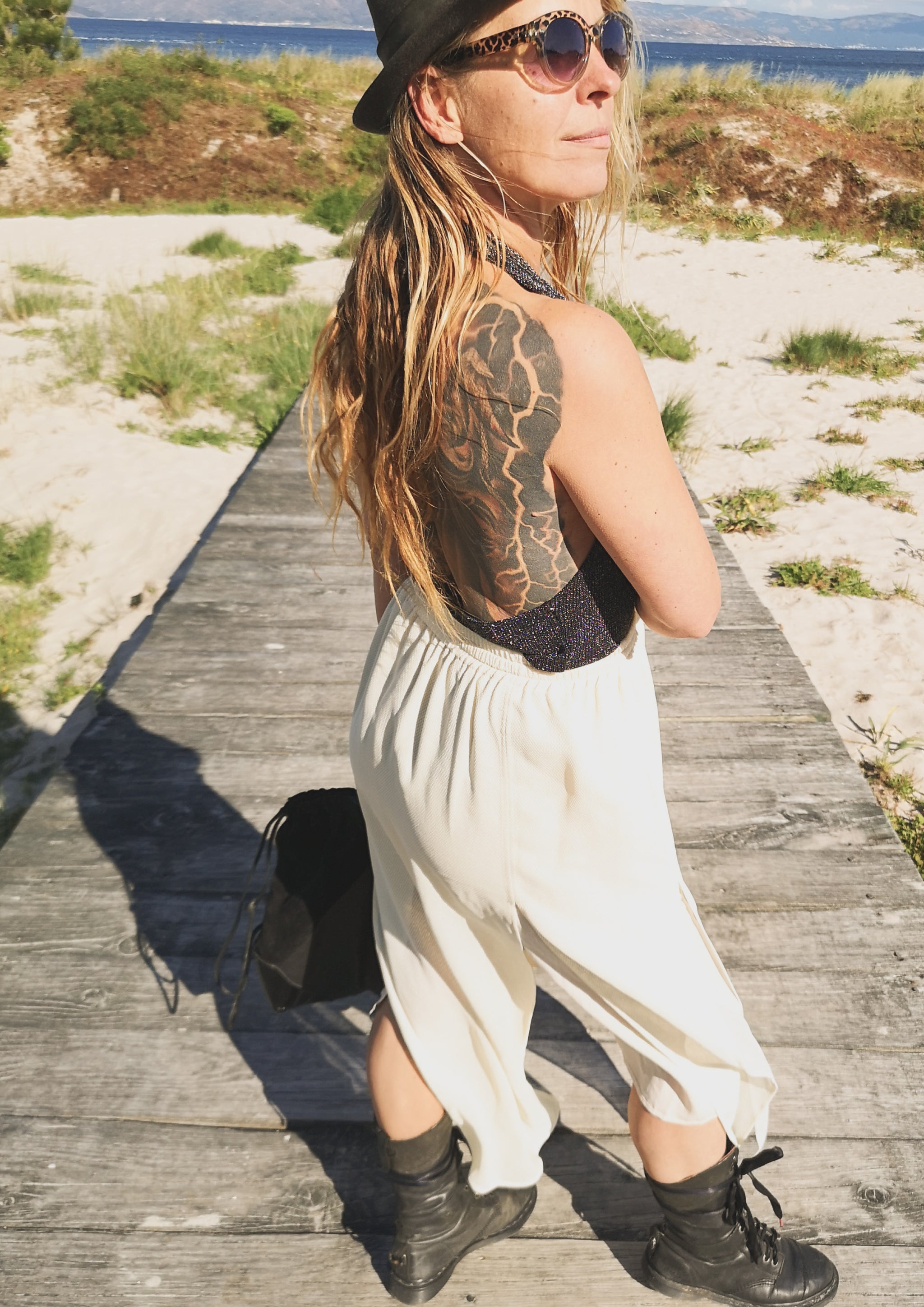 SKIRT LONG - ELASTIC WAIST SIDE SLOTS - creme - BERENIK