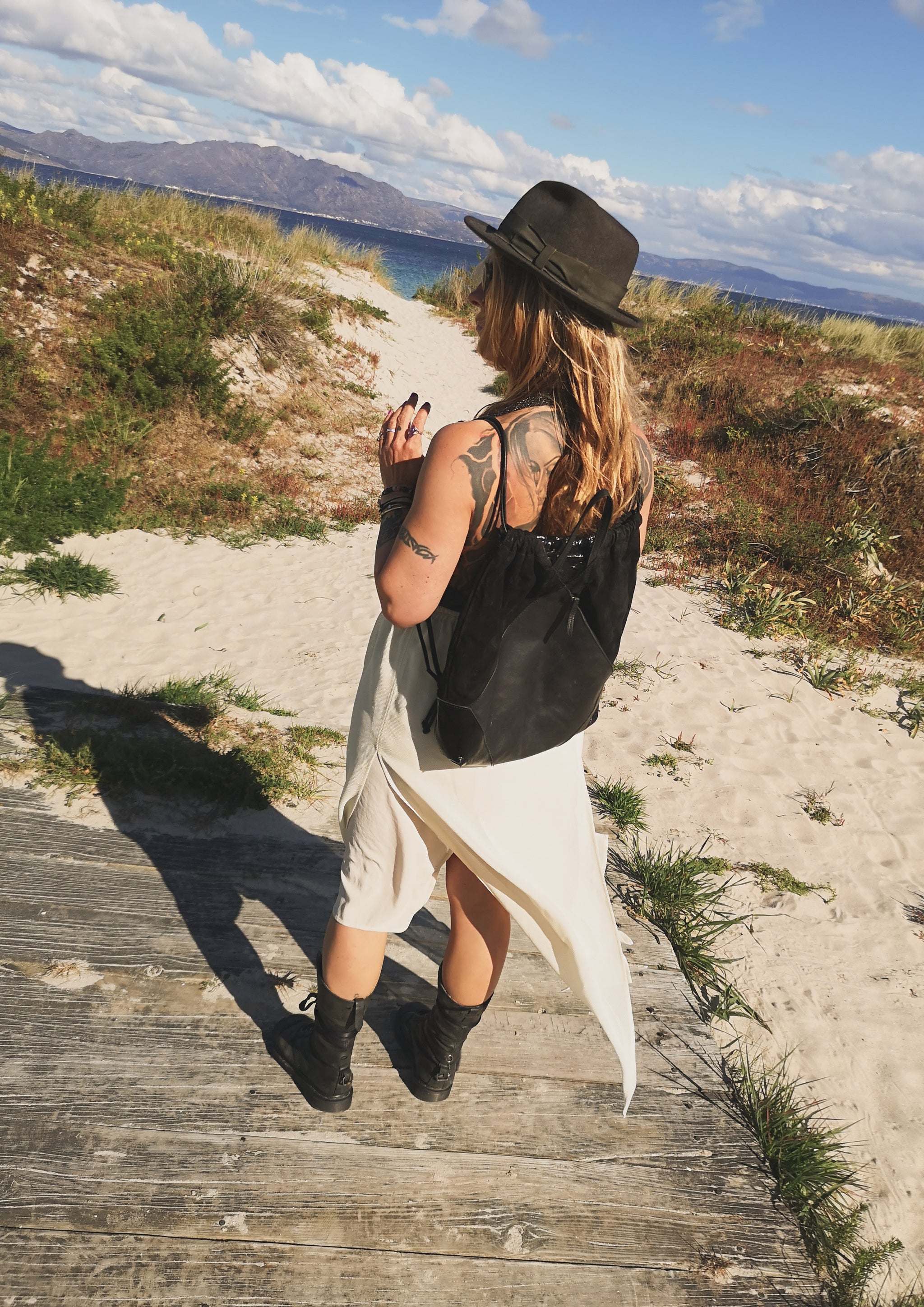 SKIRT LONG - ELASTIC WAIST SIDE SLOTS - creme - BERENIK