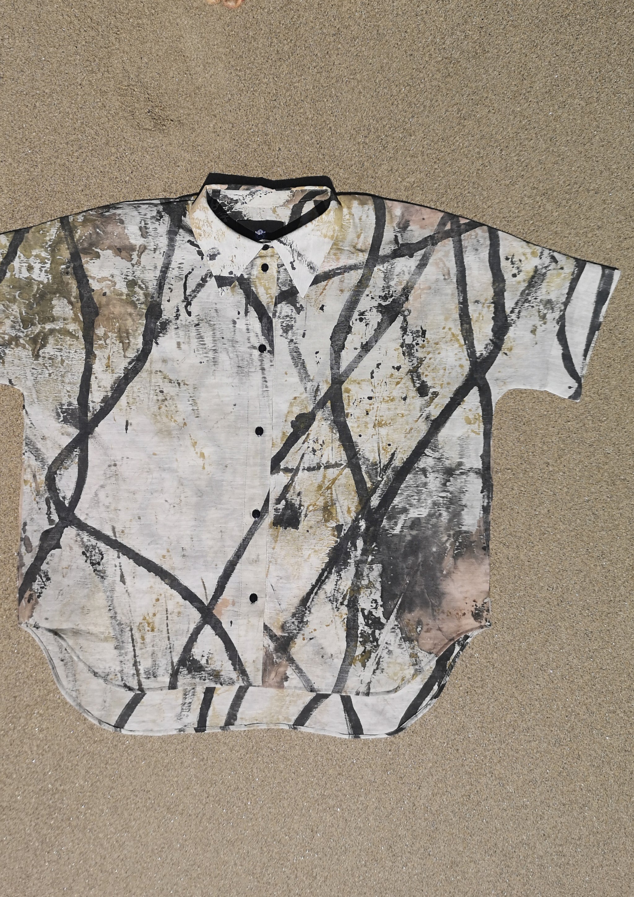 HOMEMADE - UNIQUE BLOUSE UNISEX - HAND PAINTED - black / white / green - BERENIK