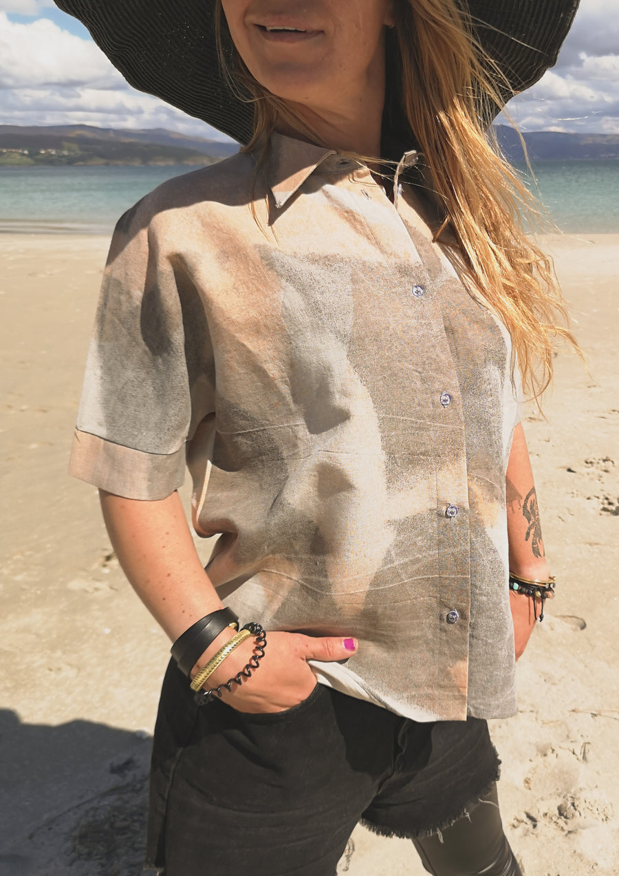 HOMEMADE - UNIQUE BLOUSE UNISEX - HAND PAINTED - light grey / salmon - BERENIK