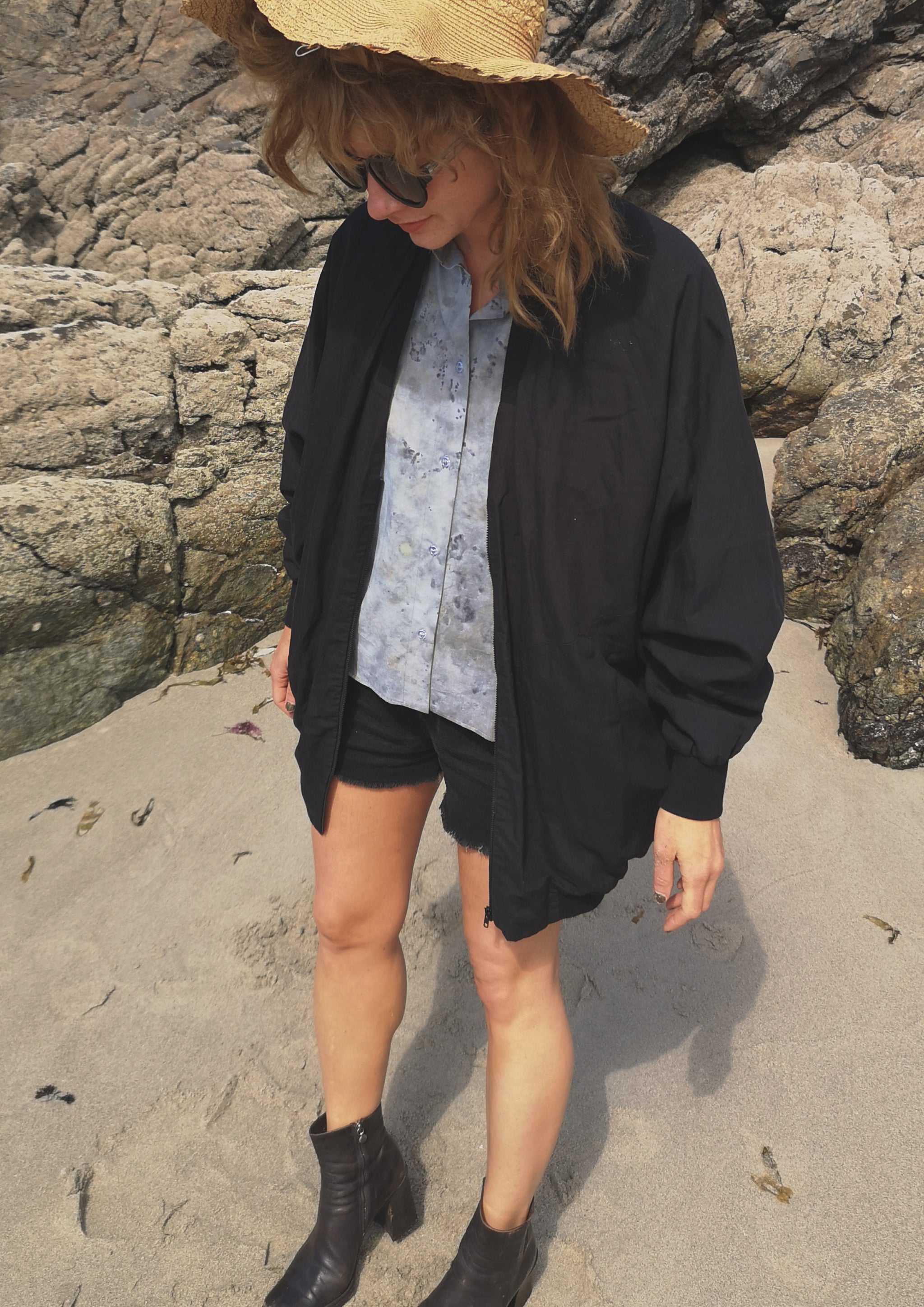 VINTAGE PILOT JACKET V NECK - LINEN black - BERENIK