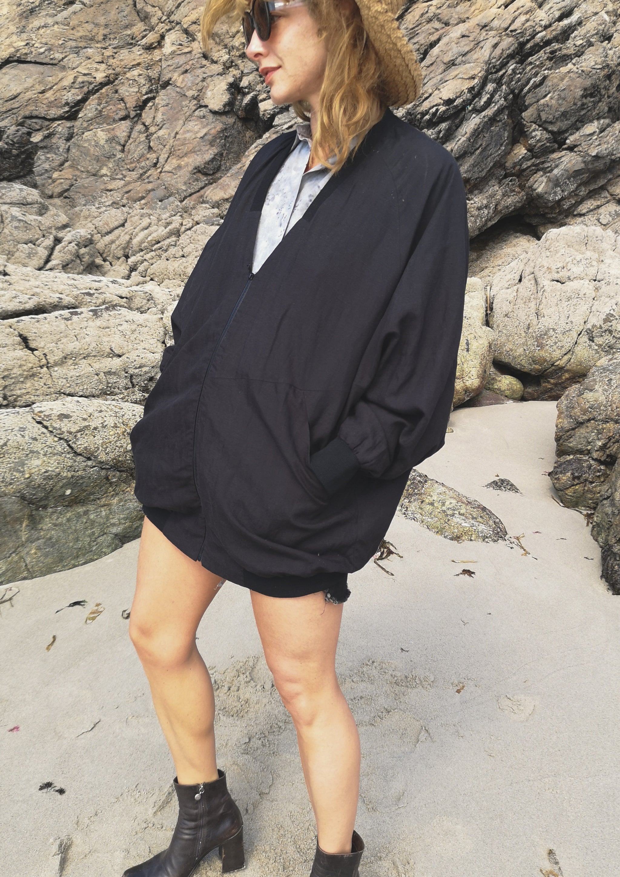 VINTAGE PILOT JACKET V NECK - LINEN black - BERENIK