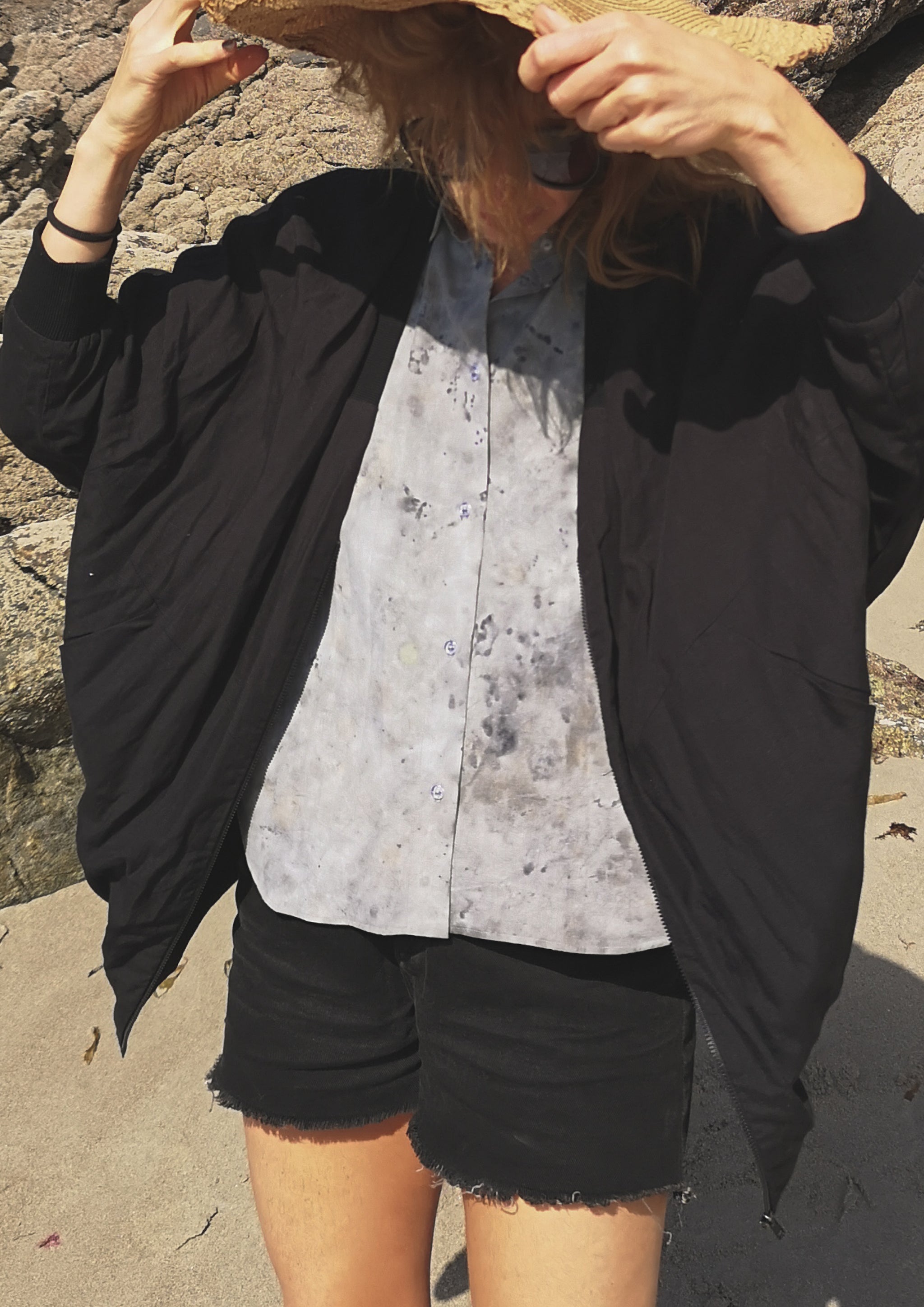 VINTAGE PILOT JACKET V NECK - LINEN black - BERENIK