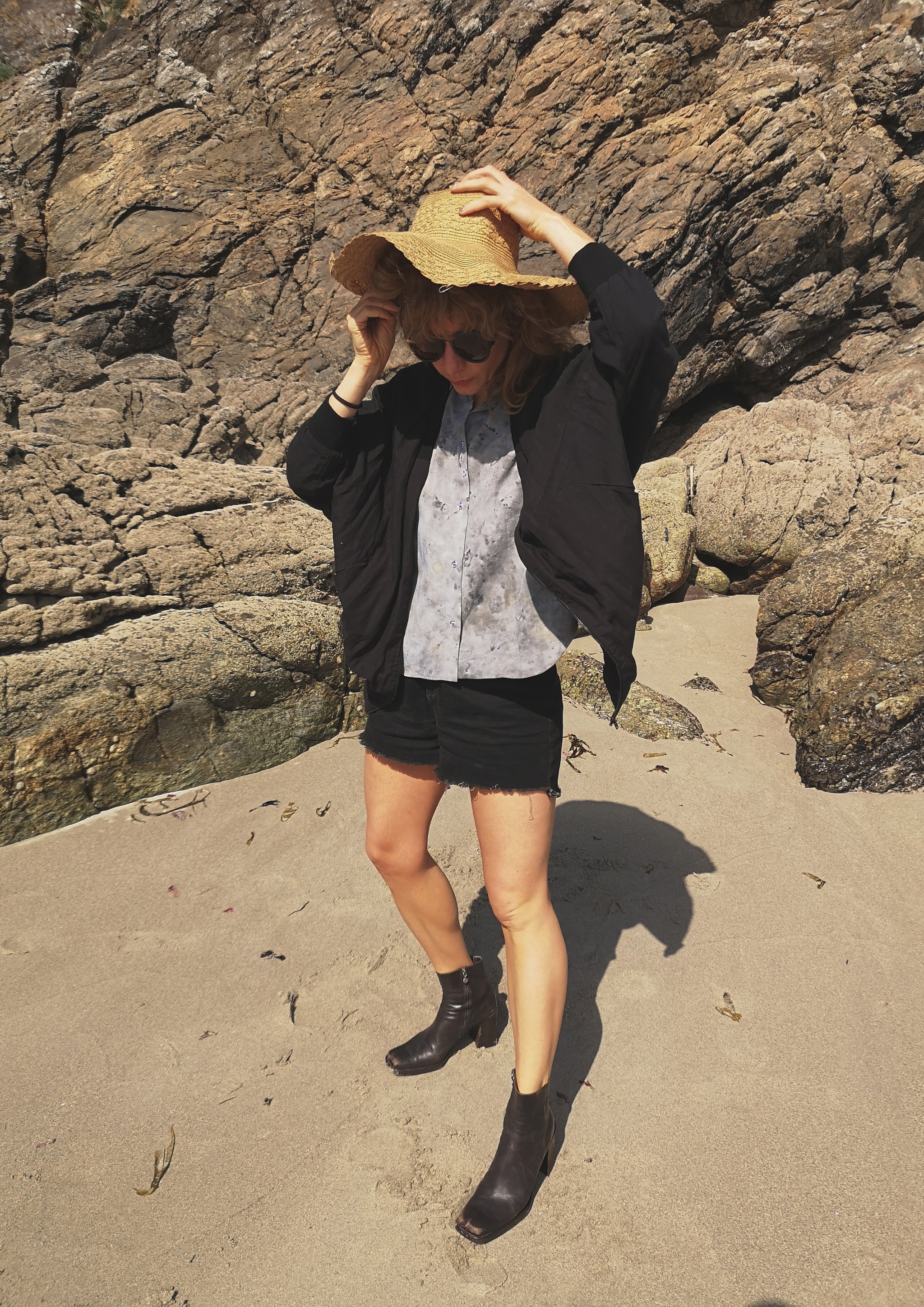 VINTAGE PILOT JACKET V NECK - LINEN black - BERENIK