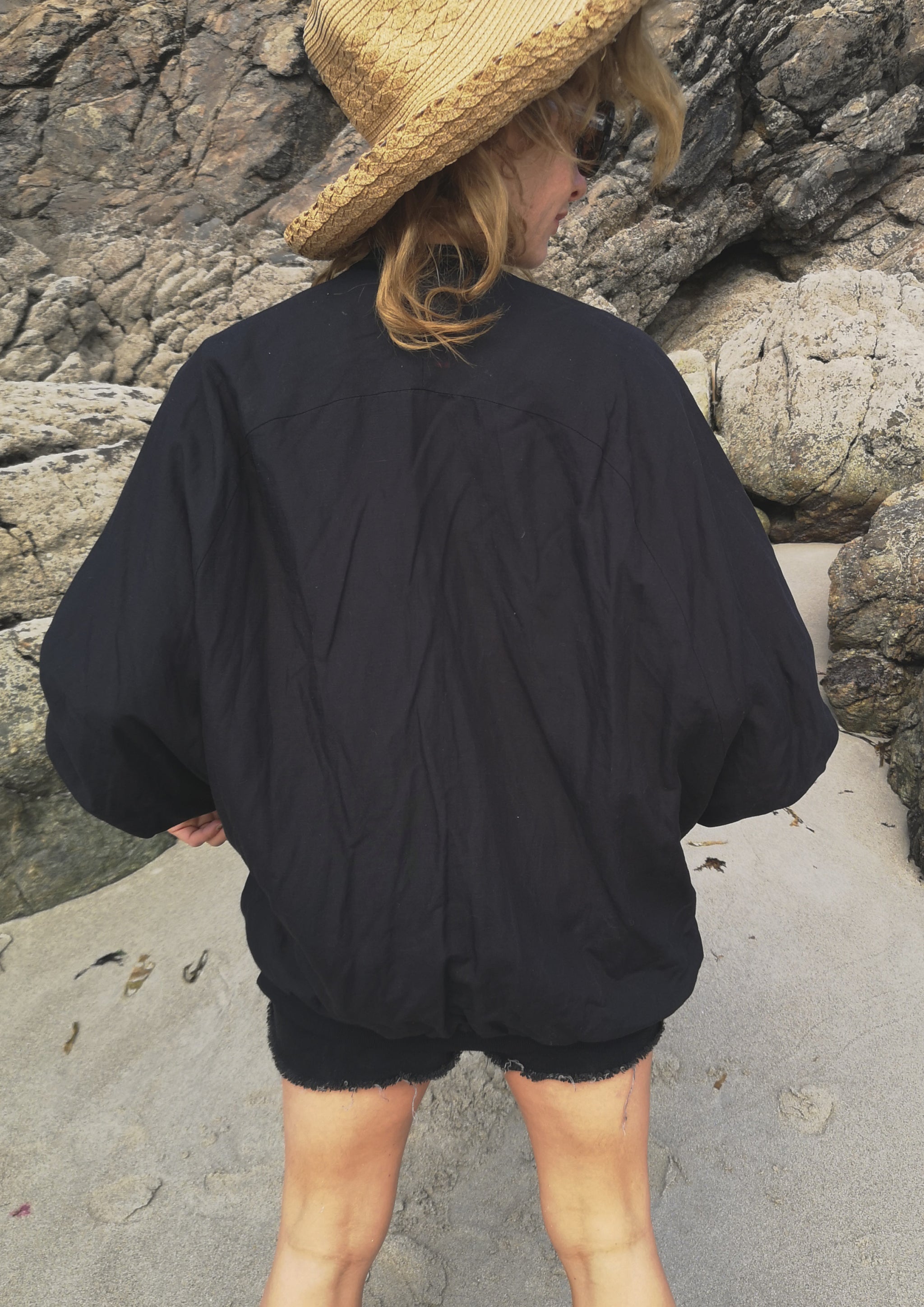 VINTAGE PILOT JACKET V NECK - LINEN black - BERENIK