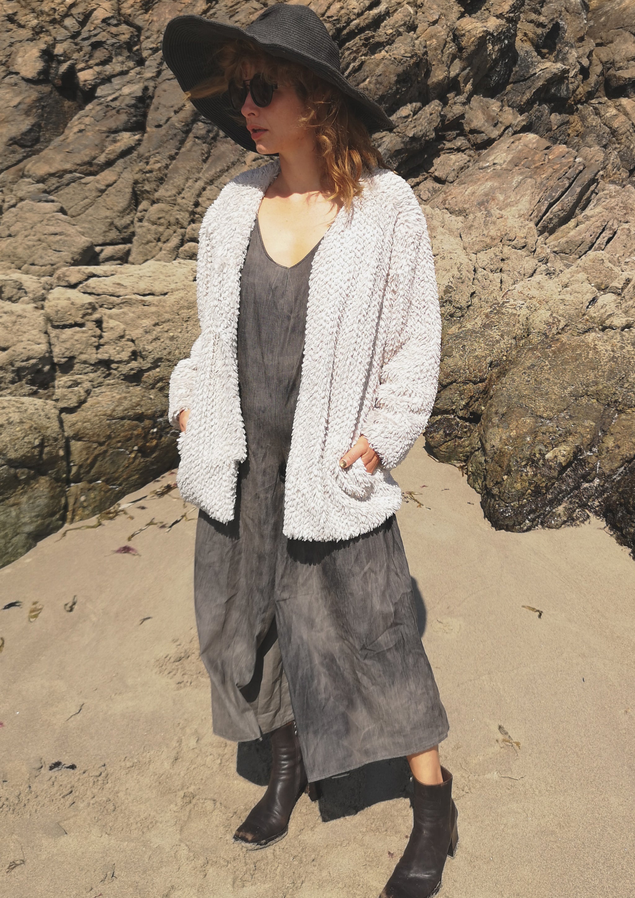 CARDIGAN - FAUX RHOMB FUR ivory - BERENIK