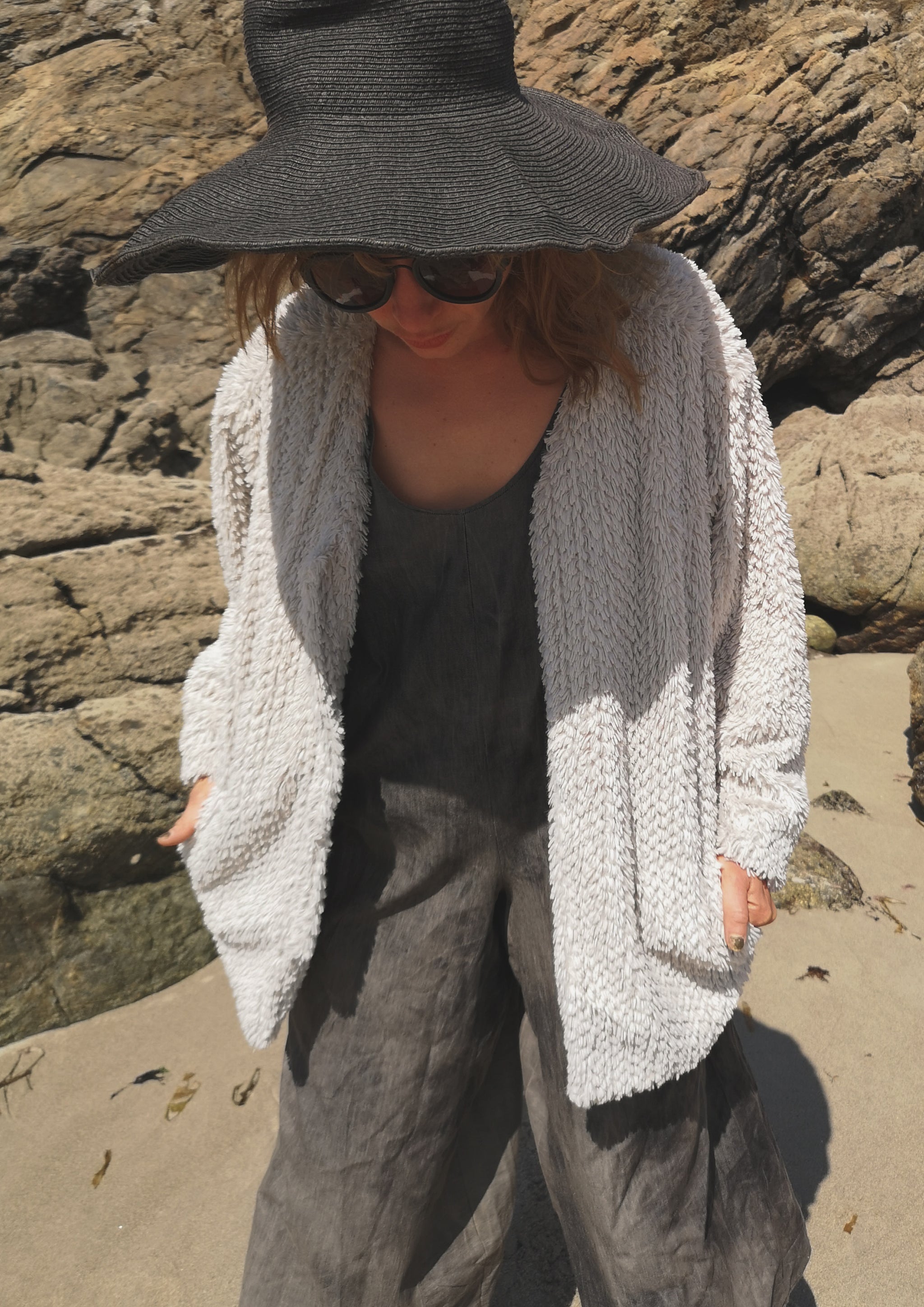 CARDIGAN - FAUX RHOMB FUR ivory - BERENIK