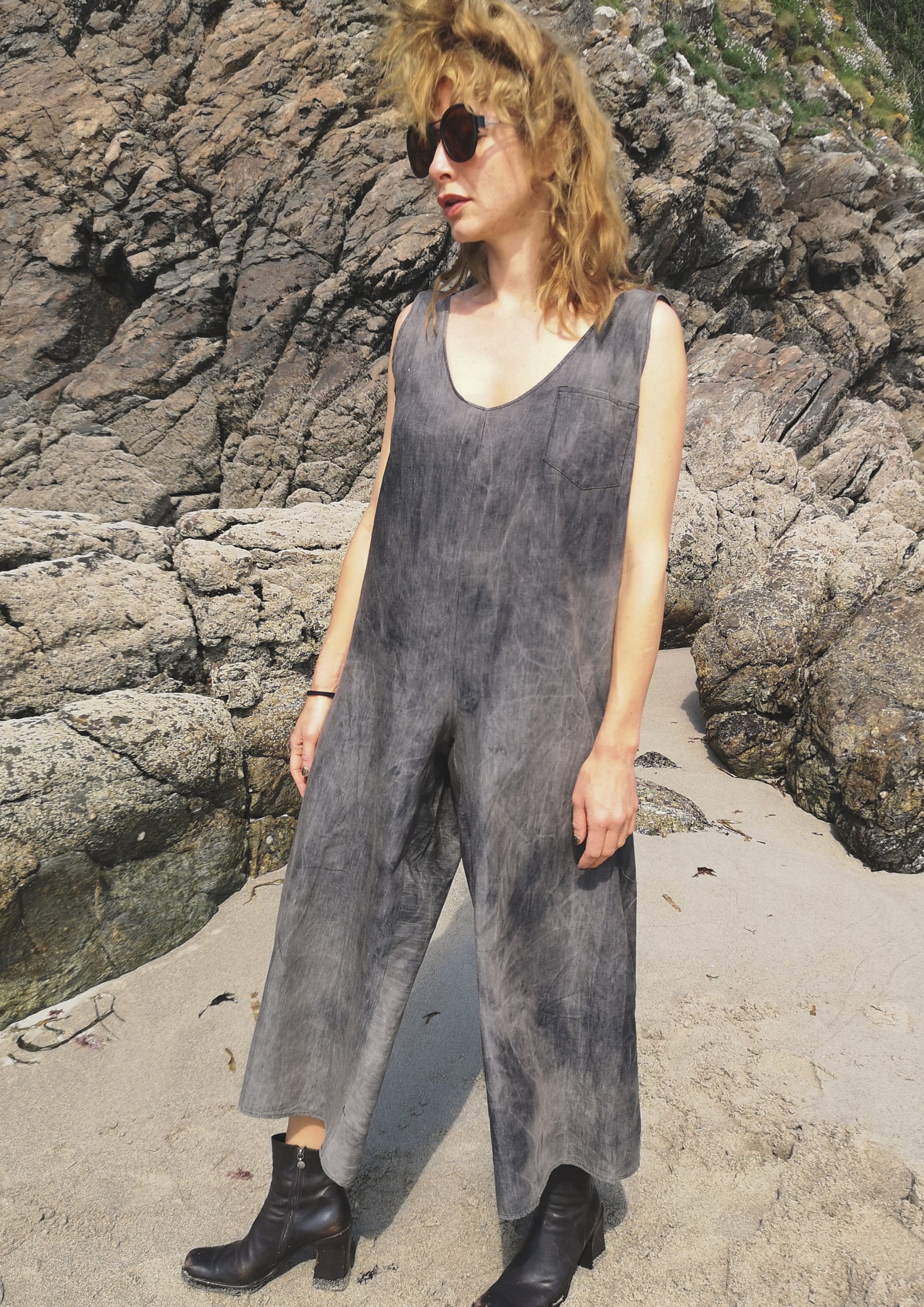HOMEMADE JUMPSUIT WIDE COTTON grey washed BERENIK