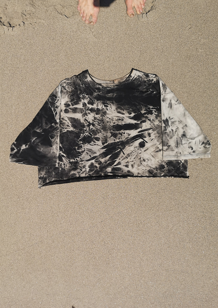 CROP TOP - black / white hand bleached - BERENIK