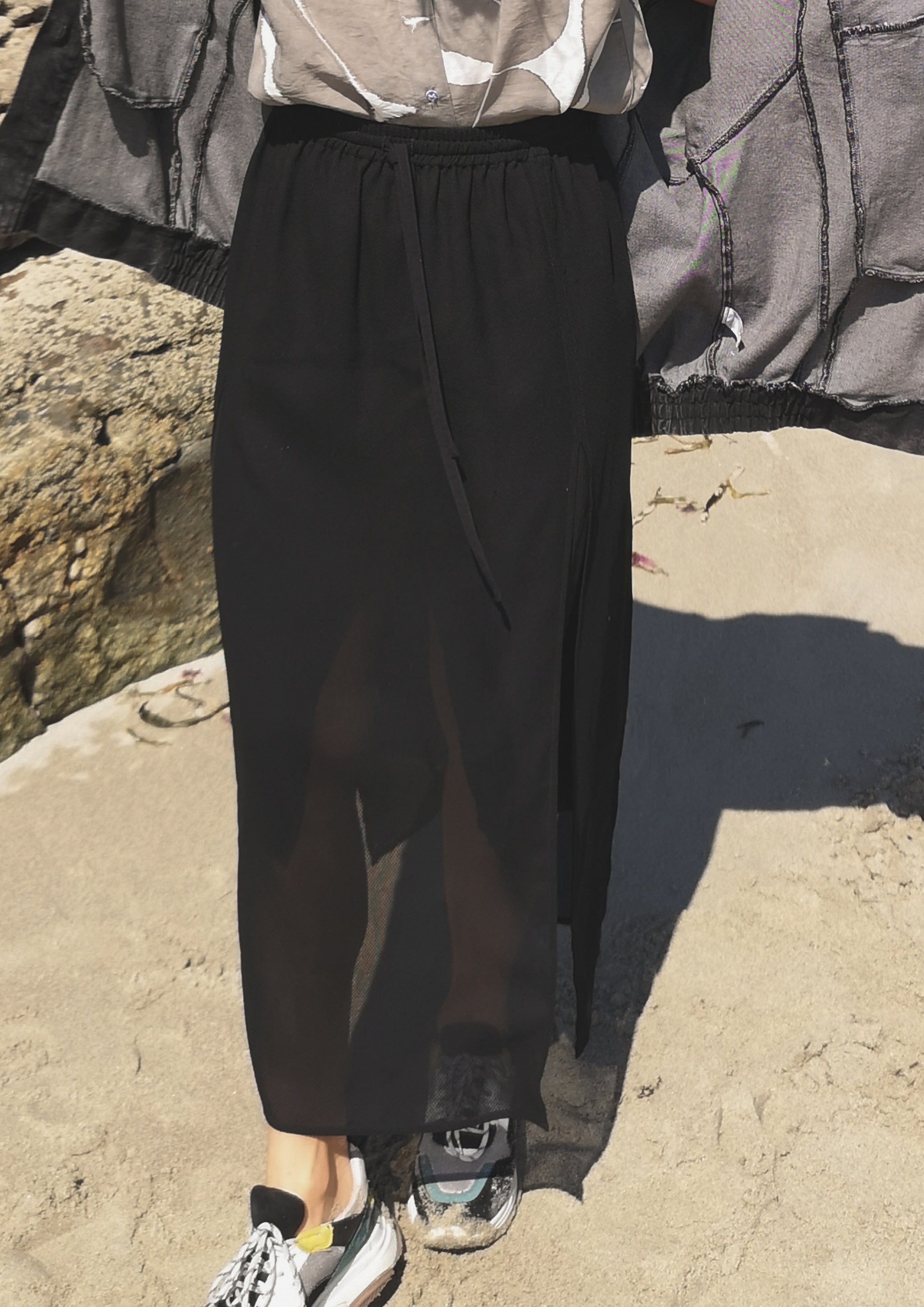 SKIRT LONG - SIDE SLOTS - AIRY MESH black - BERENIK