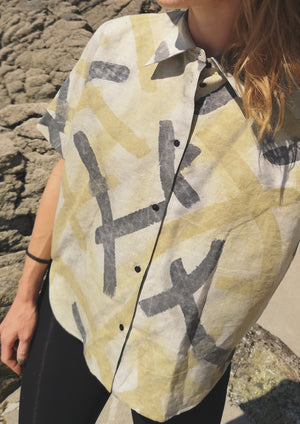 HOMEMADE - UNIQUE BLOUSE UNISEX - HAND PAINTED - black / yellow / white - BERENIK