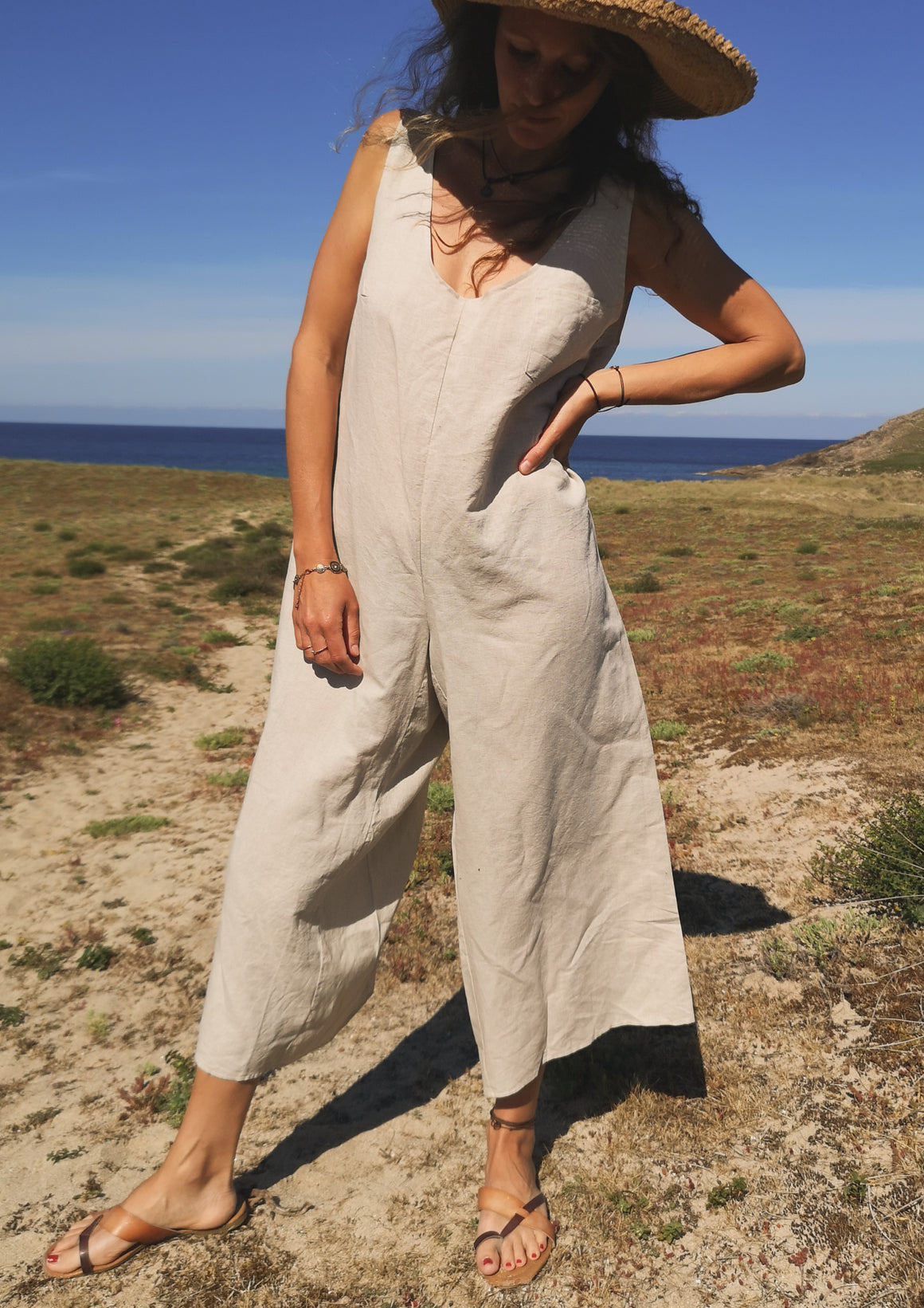 HOMEMADE - JUMPSUIT WIDE - LINEN - natural white - BERENIK