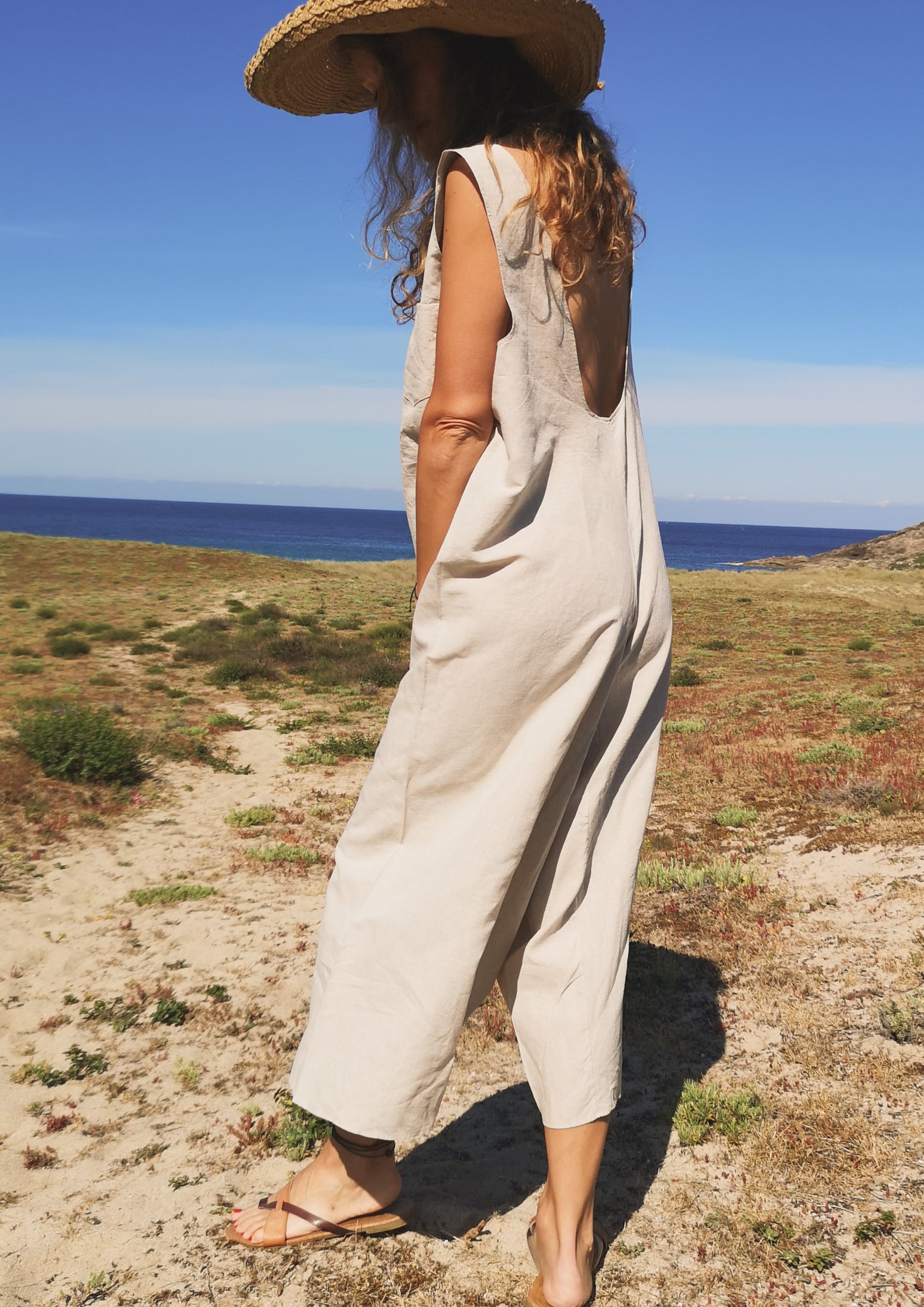 HOMEMADE - JUMPSUIT WIDE - LINEN - natural white - BERENIK