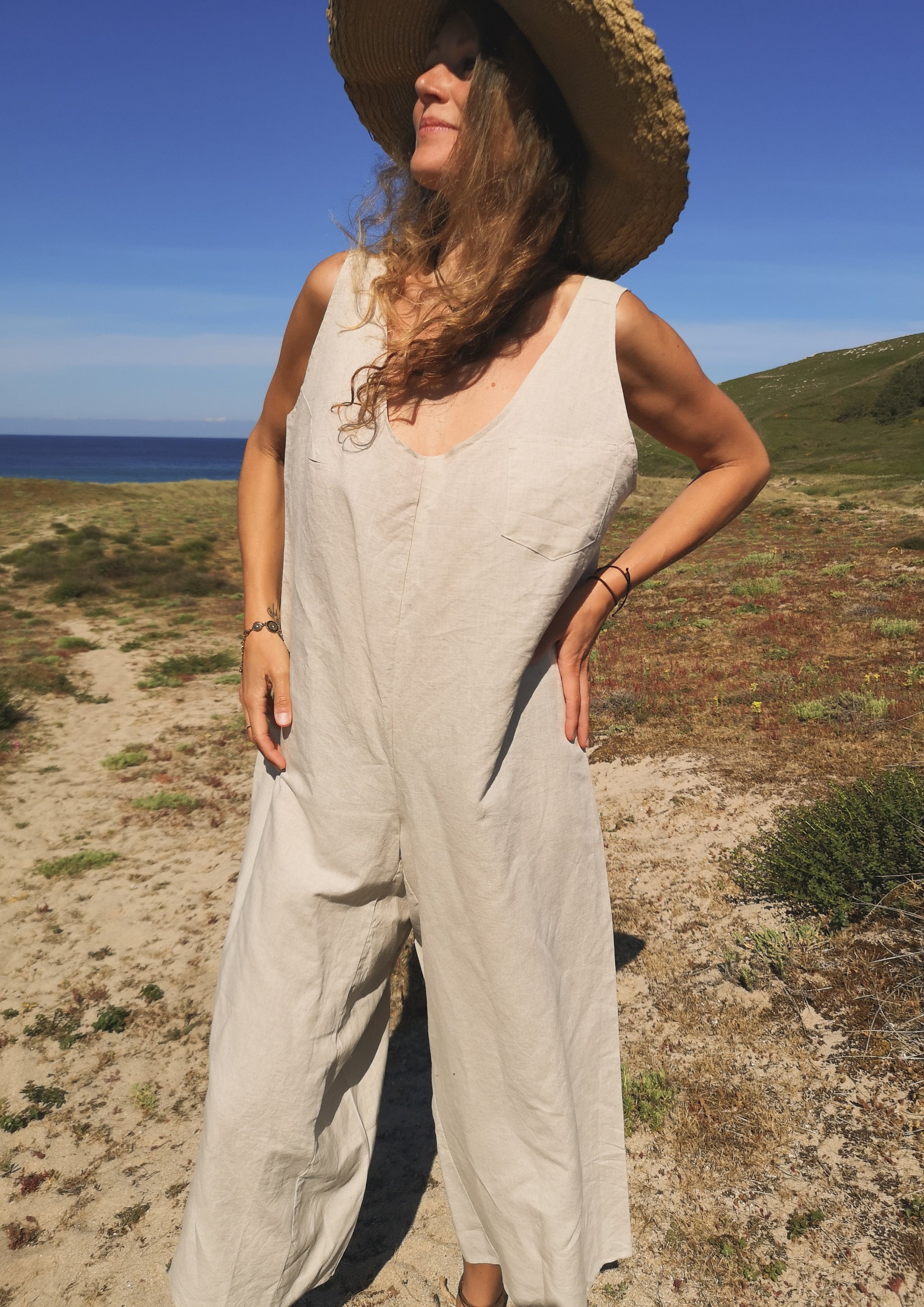 HOMEMADE - JUMPSUIT WIDE - LINEN - natural white - BERENIK