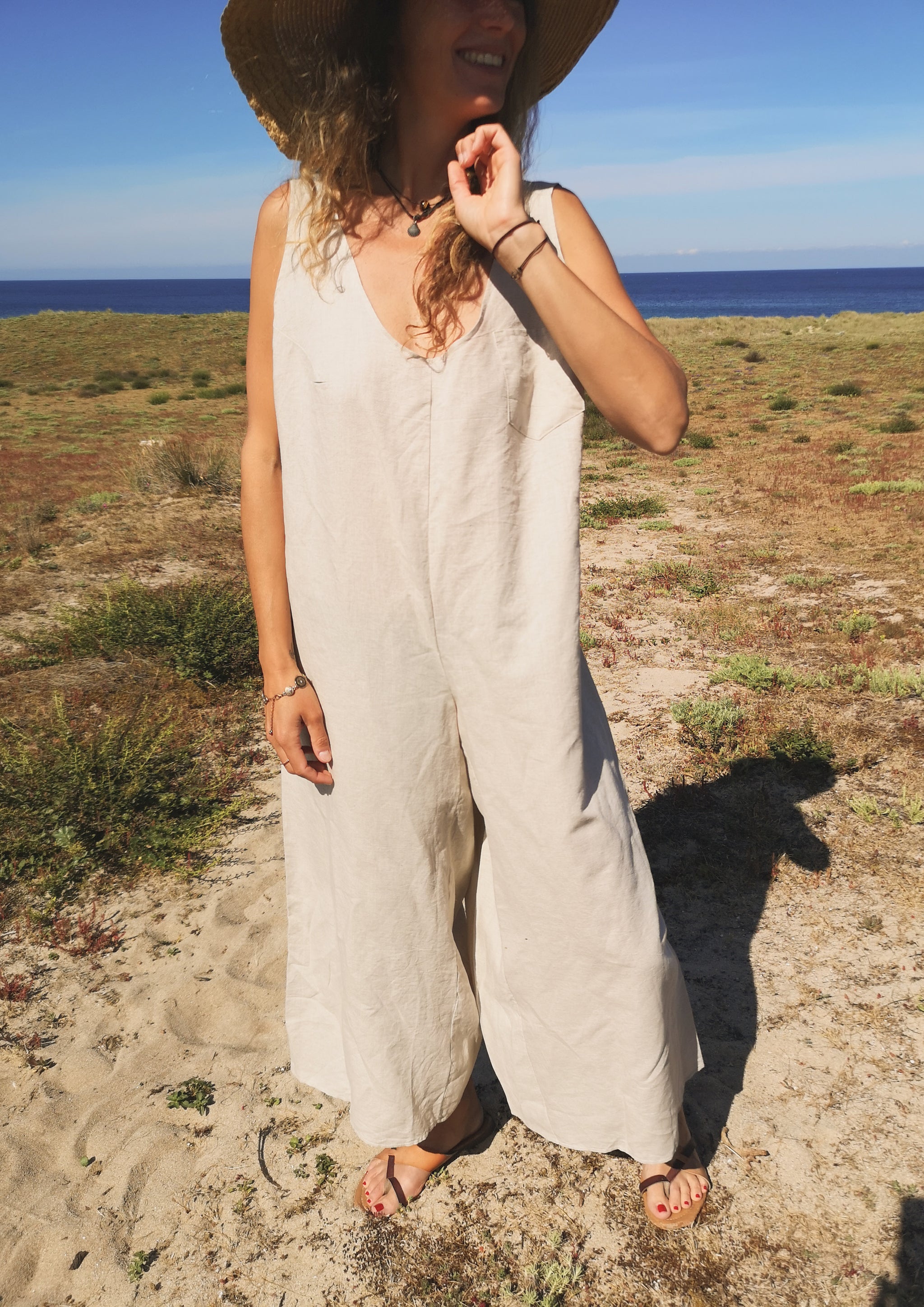 HOMEMADE - JUMPSUIT WIDE - LINEN - natural white - BERENIK
