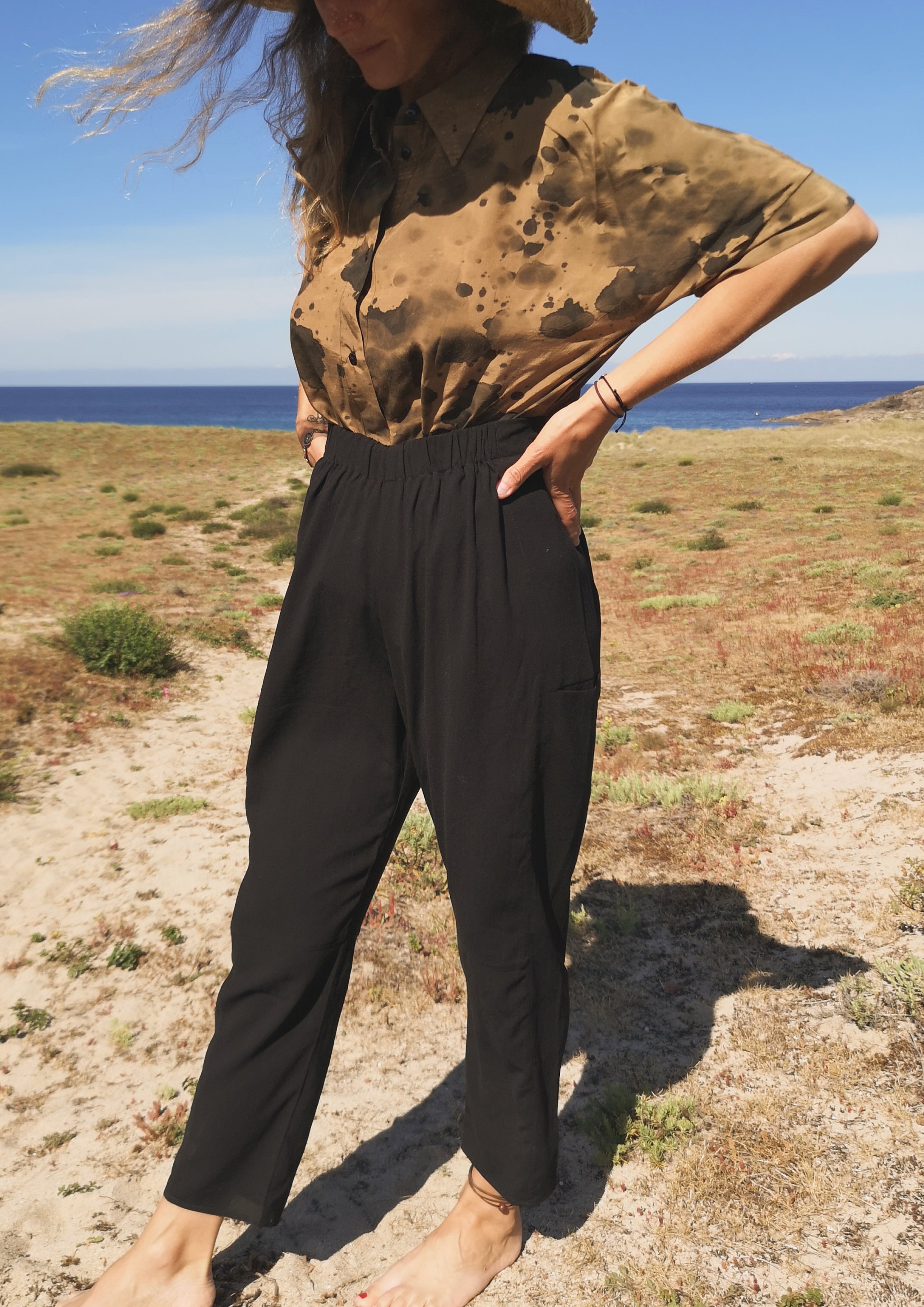 PANTS LOOSE ELASTIC BLACK PLAIN - BERENIK